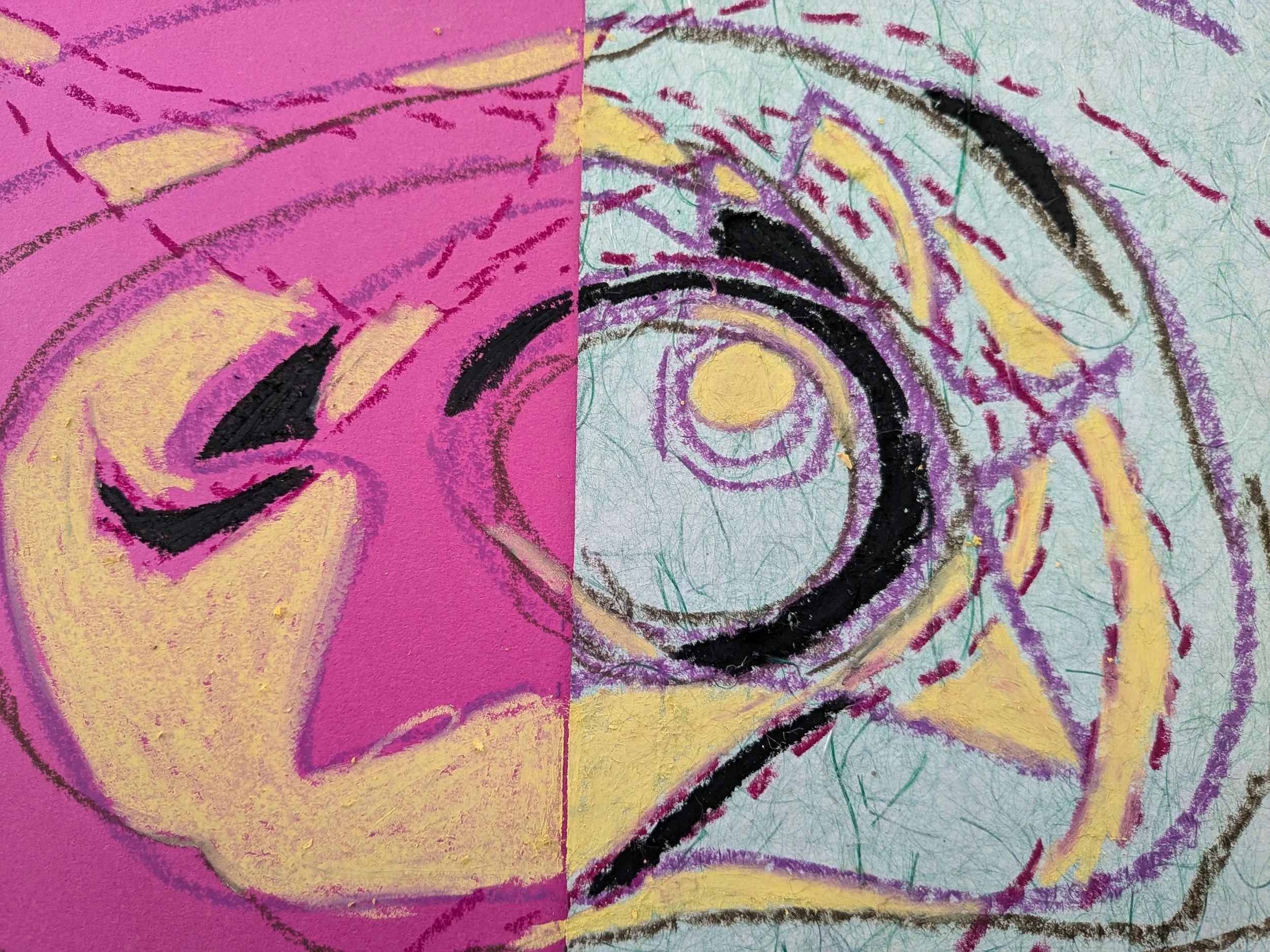 Colored lines on pink and green background