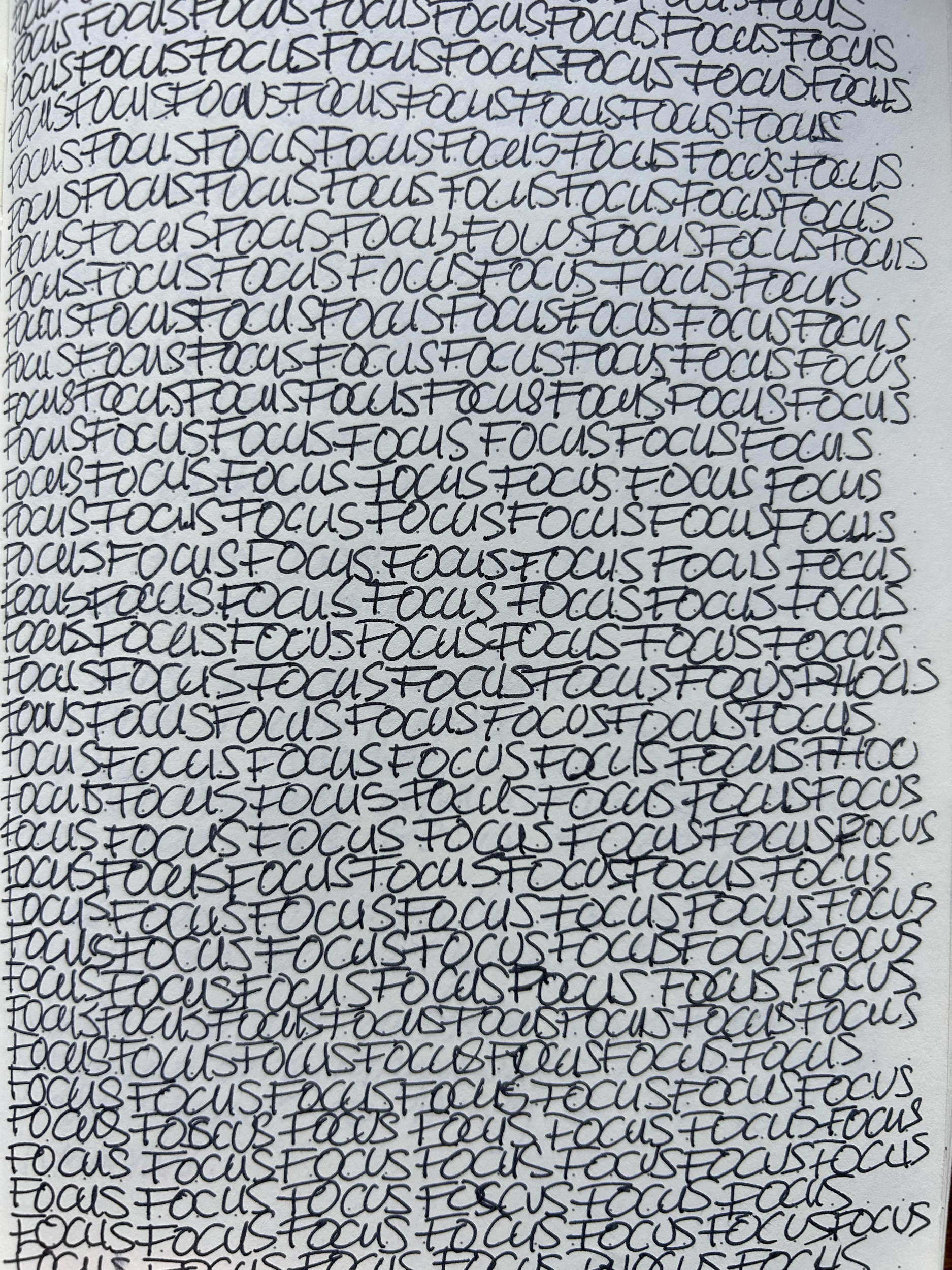 Handwritten repetitive text saying 'FOCUS' multiple times on graph paper.
