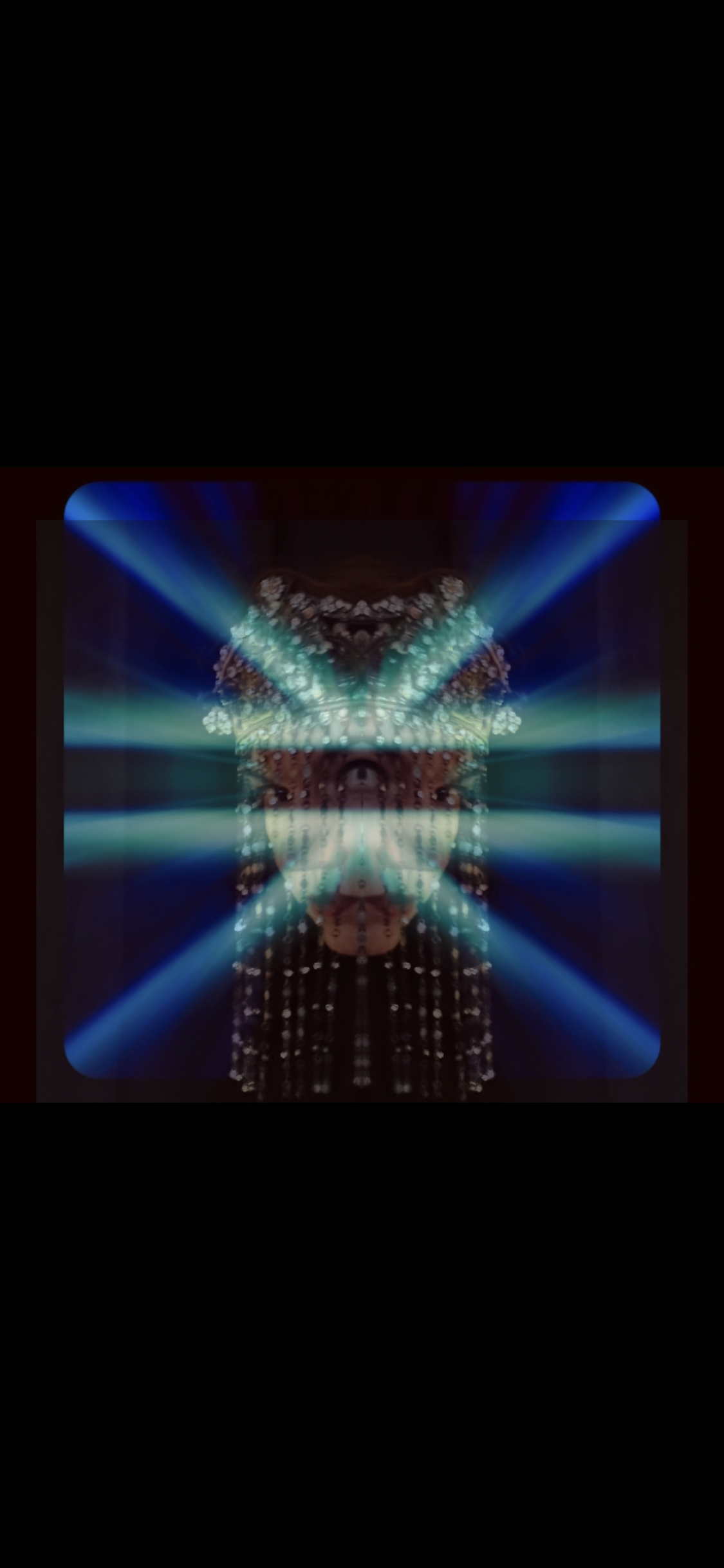 Digital art of a human face with symmetrical light streaks and digital effects, creating a surreal, futuristic appearance.