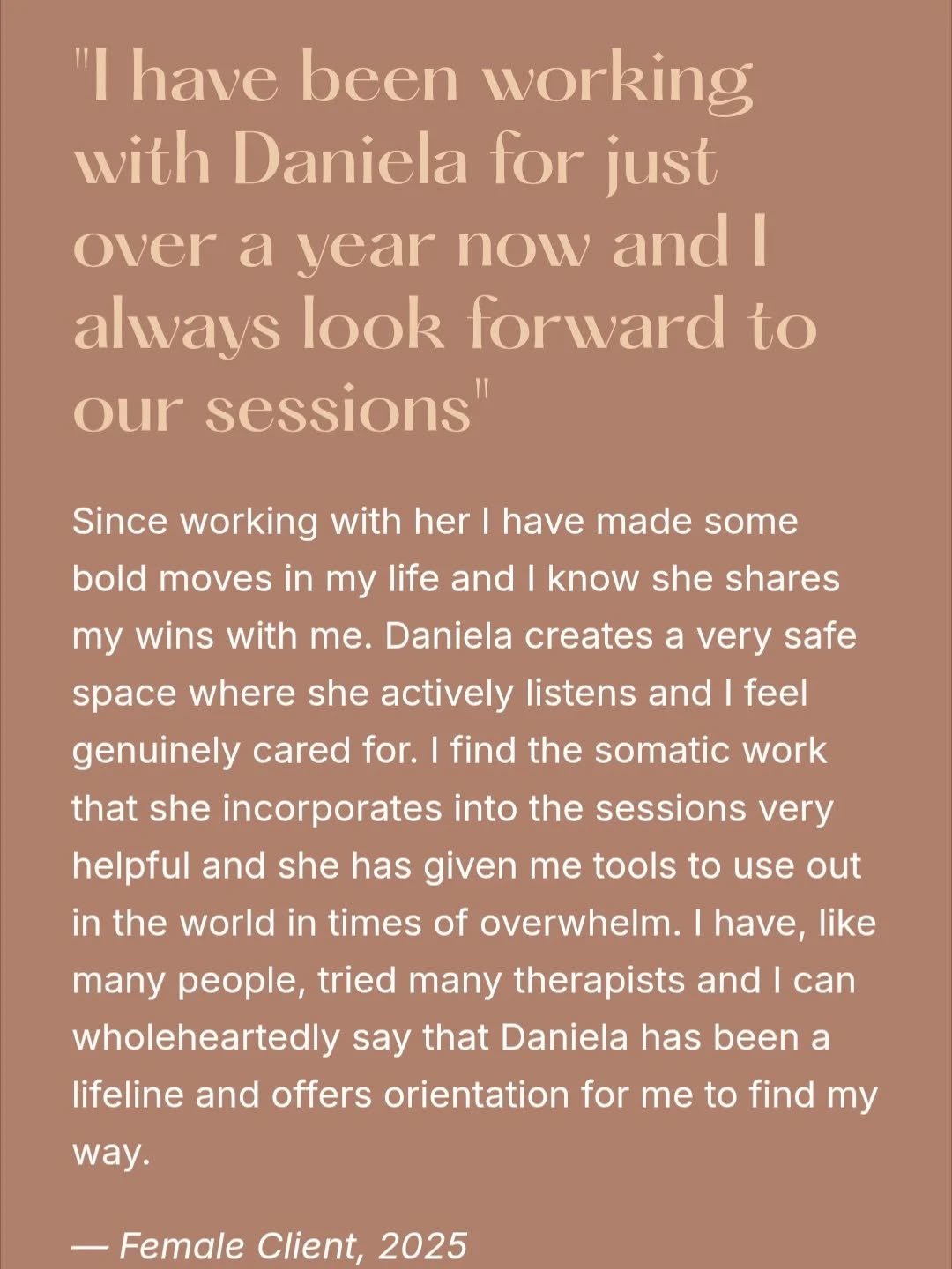 I'm very grateful for my client recently sharing what her experience of working with me has been like for her. For me, it has been such a privilege to walk alongside her while she bravely faced confronting life moments, as she continues to learn to u