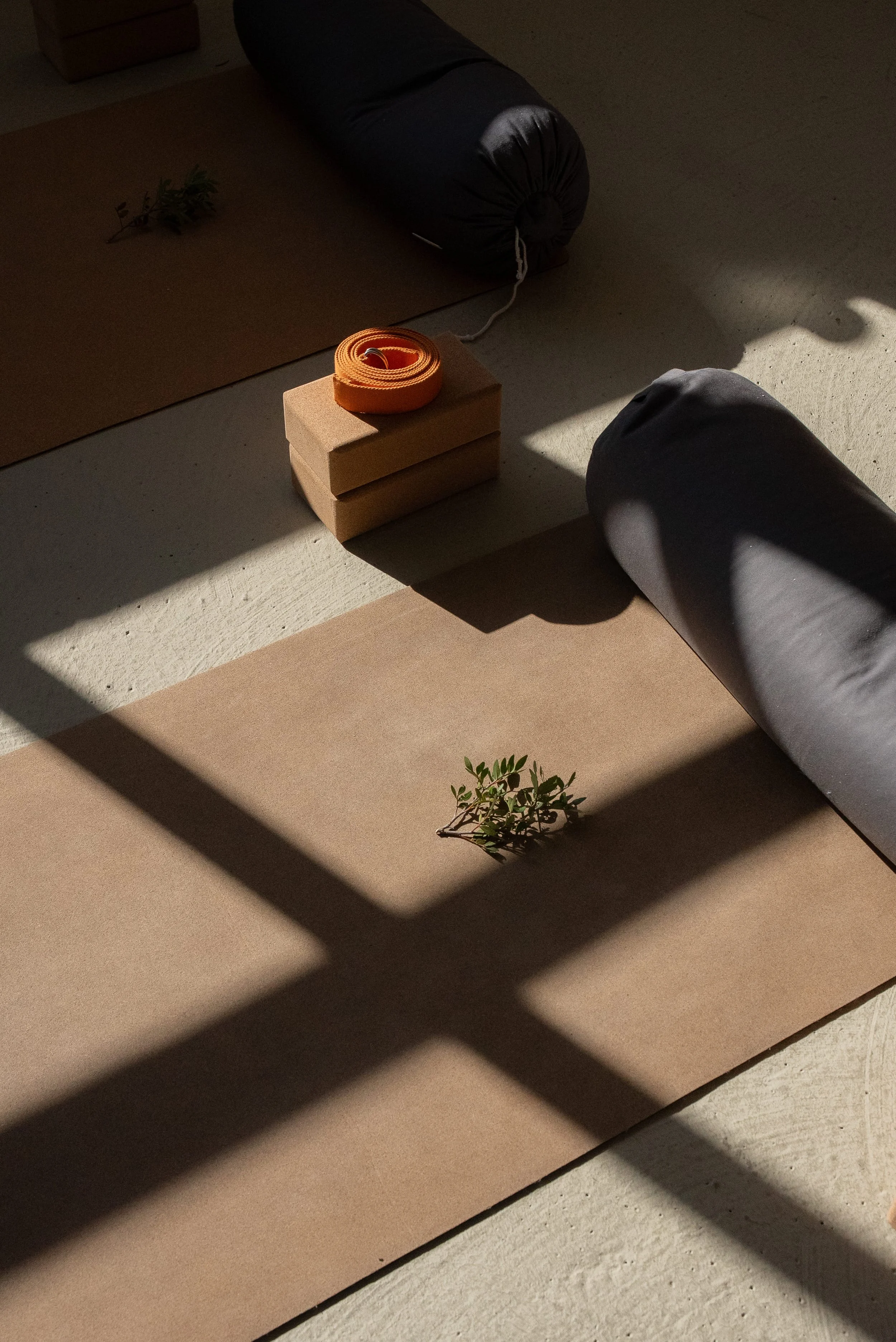 Yoga equipment including mats, blocks and straps provided at a retreat venue in Puglia, Italy