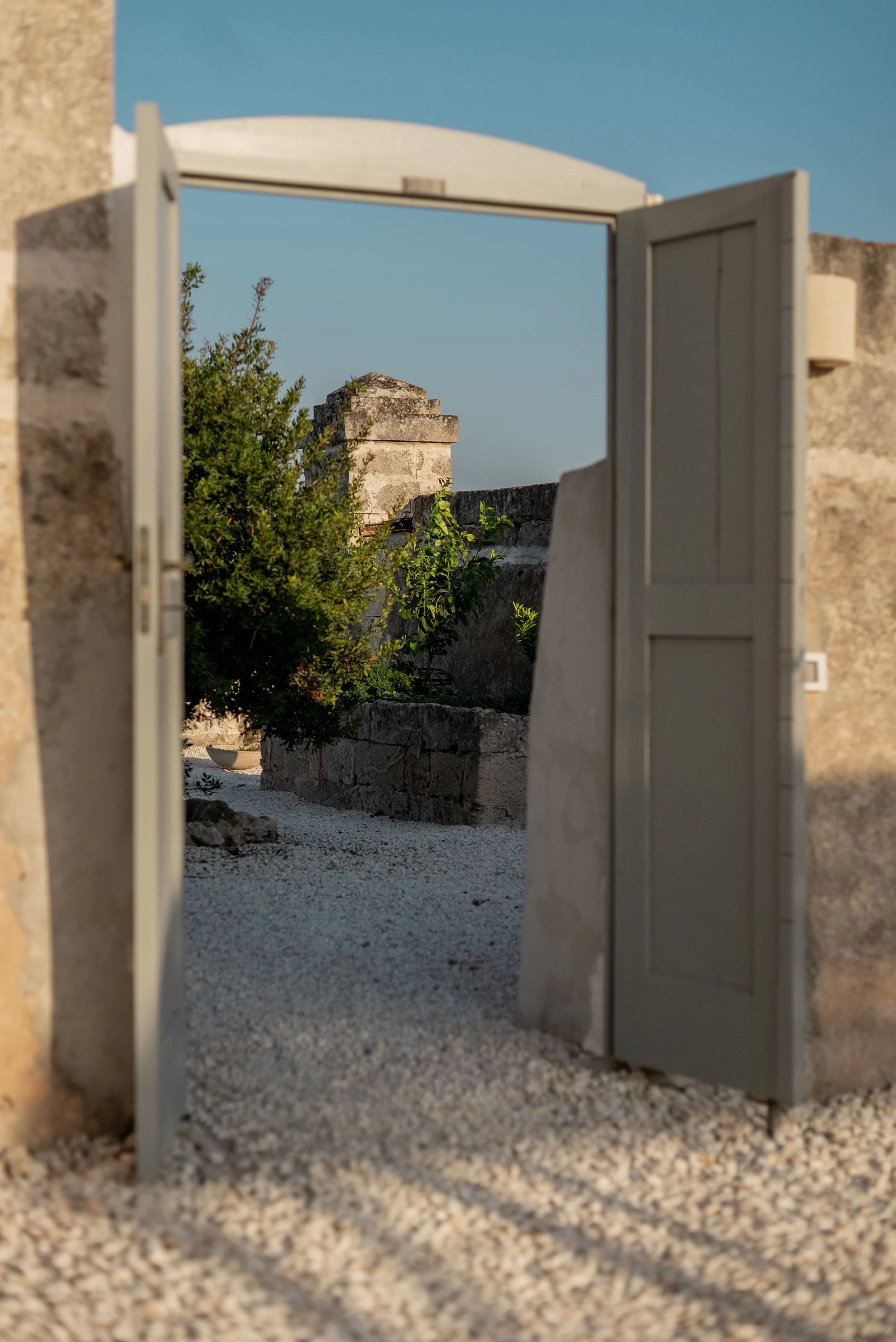 Outdoor yoga practice area surrounded by nature in Puglia, Italy