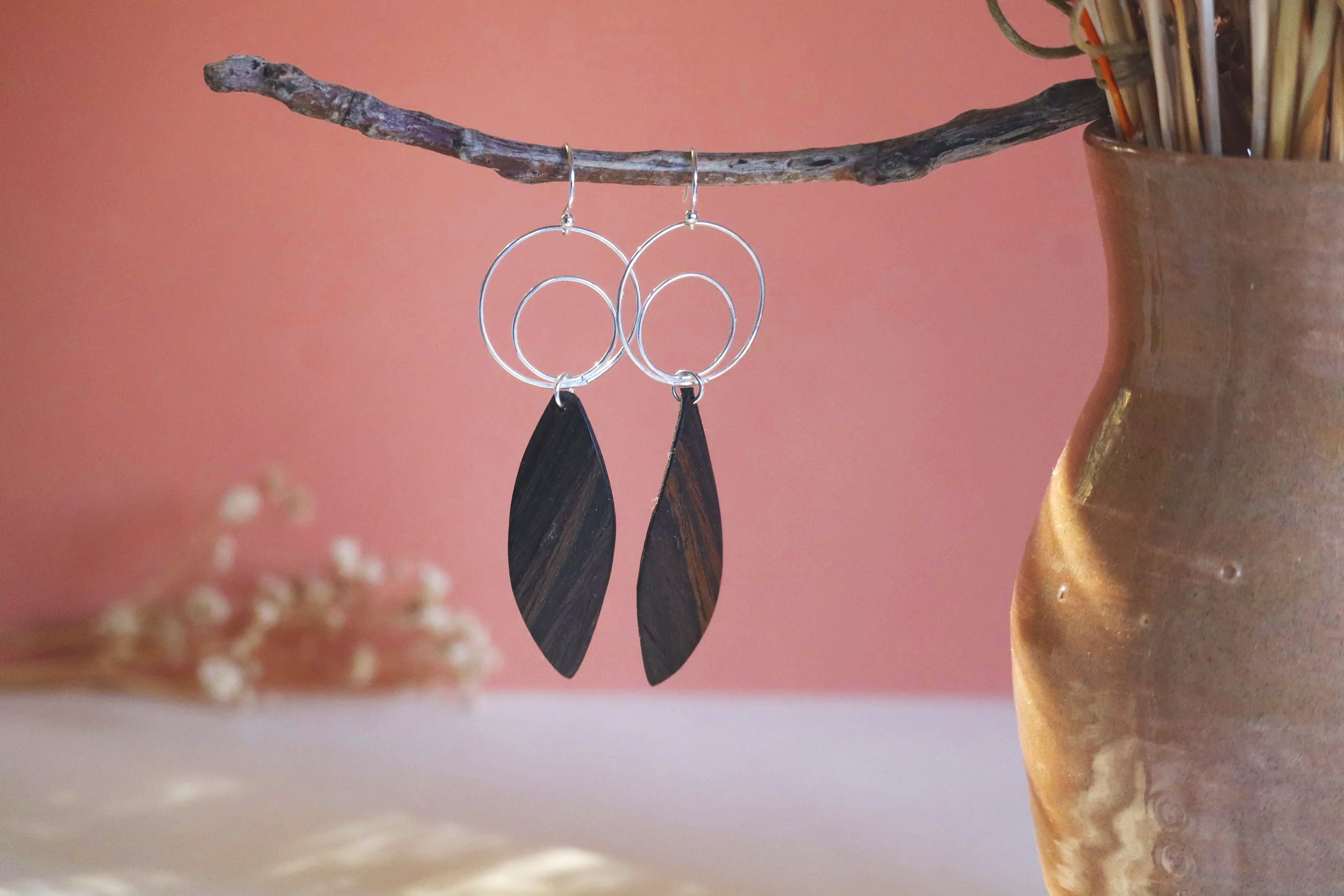 boucles d'oreilles bois et argent
