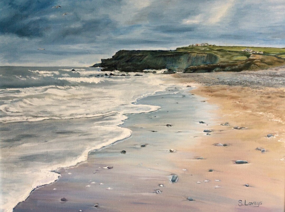 &quot;Widemouth Bay&quot;, oil on canvas board by Sally Loveys