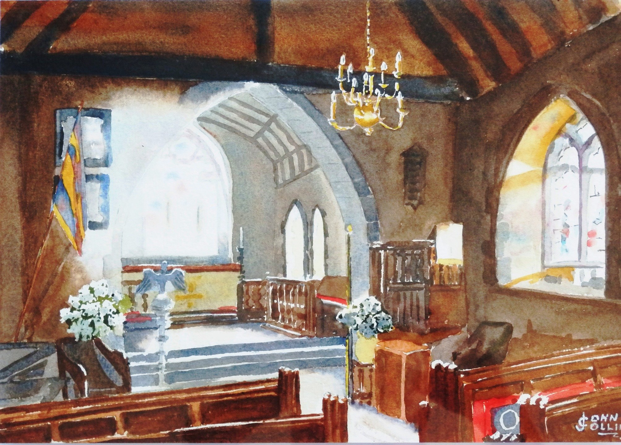 &quot;Vicar of Dibley's Church&quot;, watercolour by John Collins