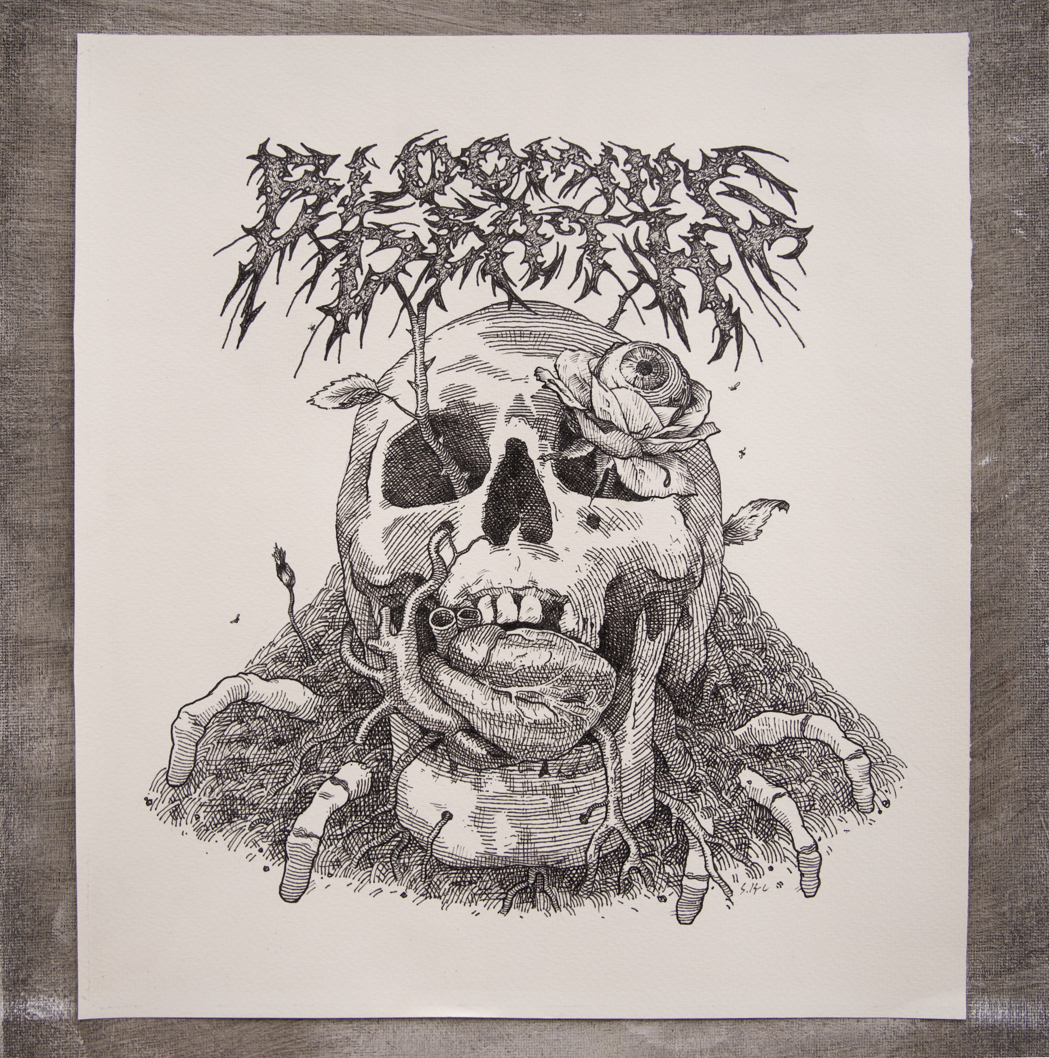 black metal illustration dark art skull drawing surreal skull illustration macabre ink drawing gothic skull artwork underground metal art dark surreal illustration skull and flowers artwork black ink linework illustration
