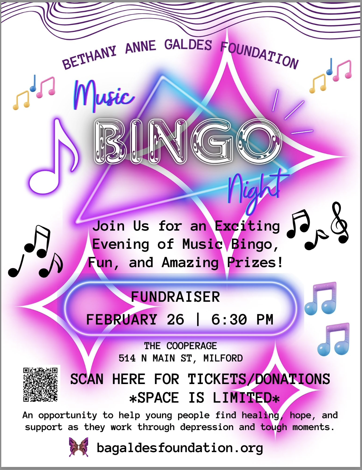 MUSIC BINGO- A FUNDRAISER TO BENEFIT THE BETHANY ANN GALDES FOUNDATION