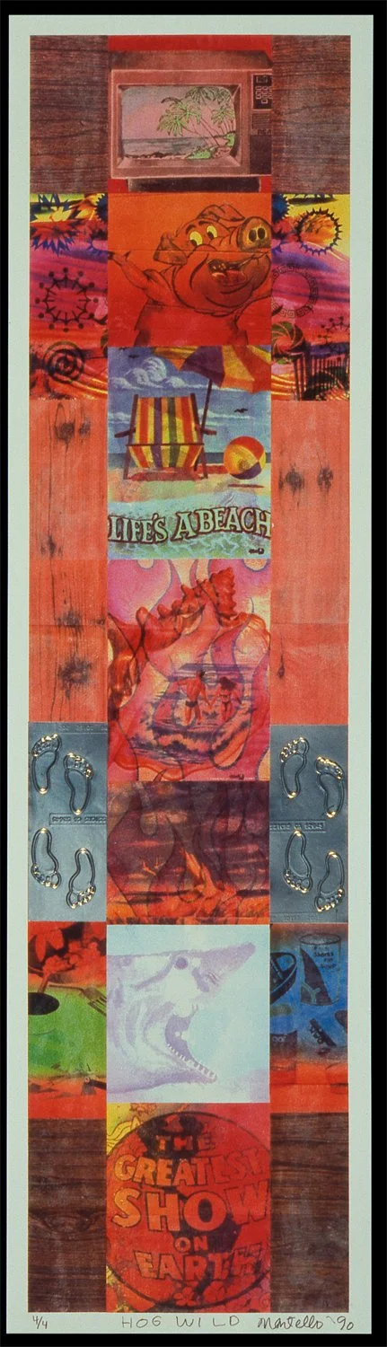 Hogwild, 1990, Heat transfer and tin on paper (Edition of 4)