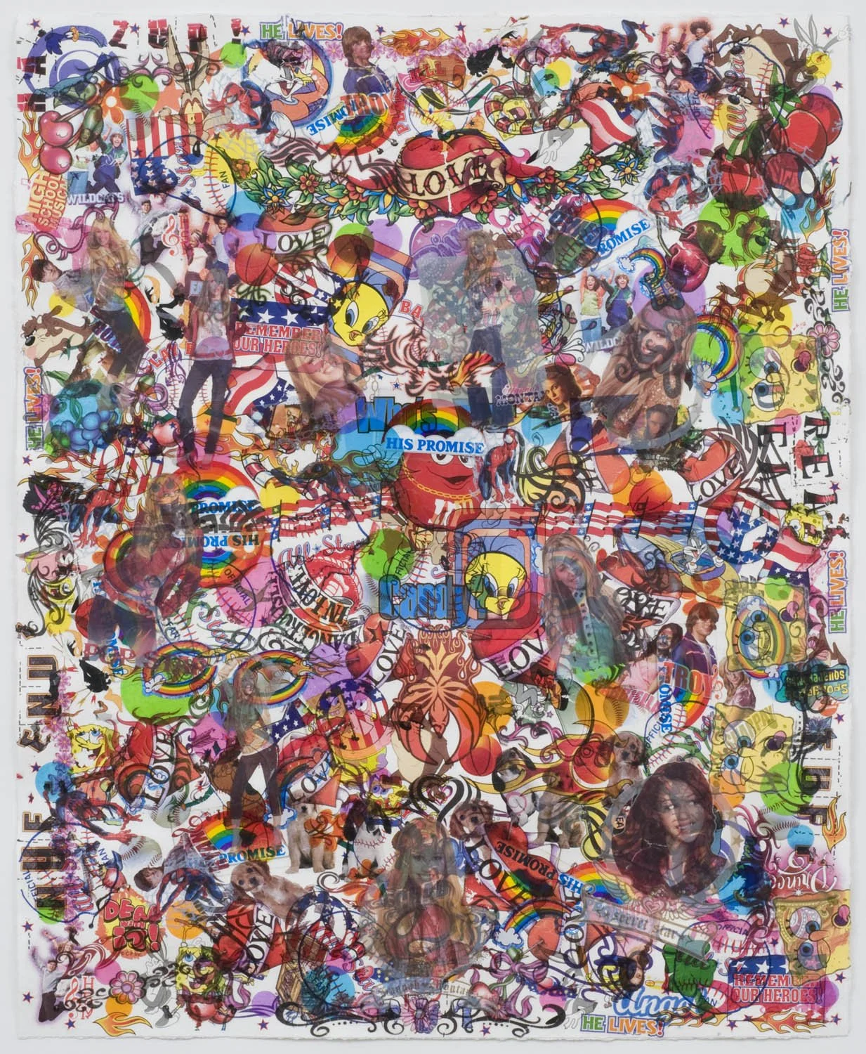 Episode, 2008, Temp. tattoos and decals on paper, 18 x 15"