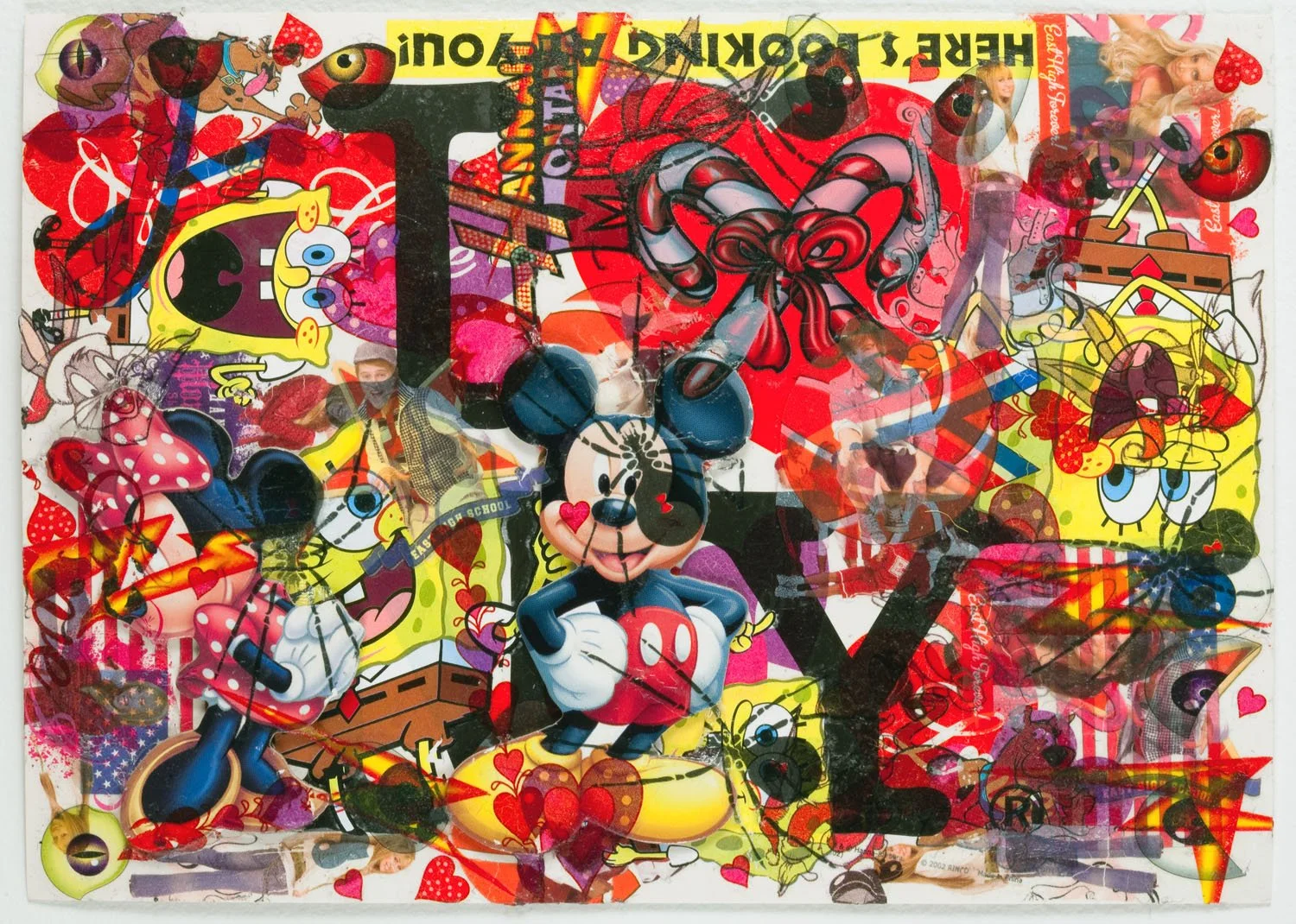 Homespun, 2008, Temp. tattoos and cut-outs on postcard, 5 x 7"