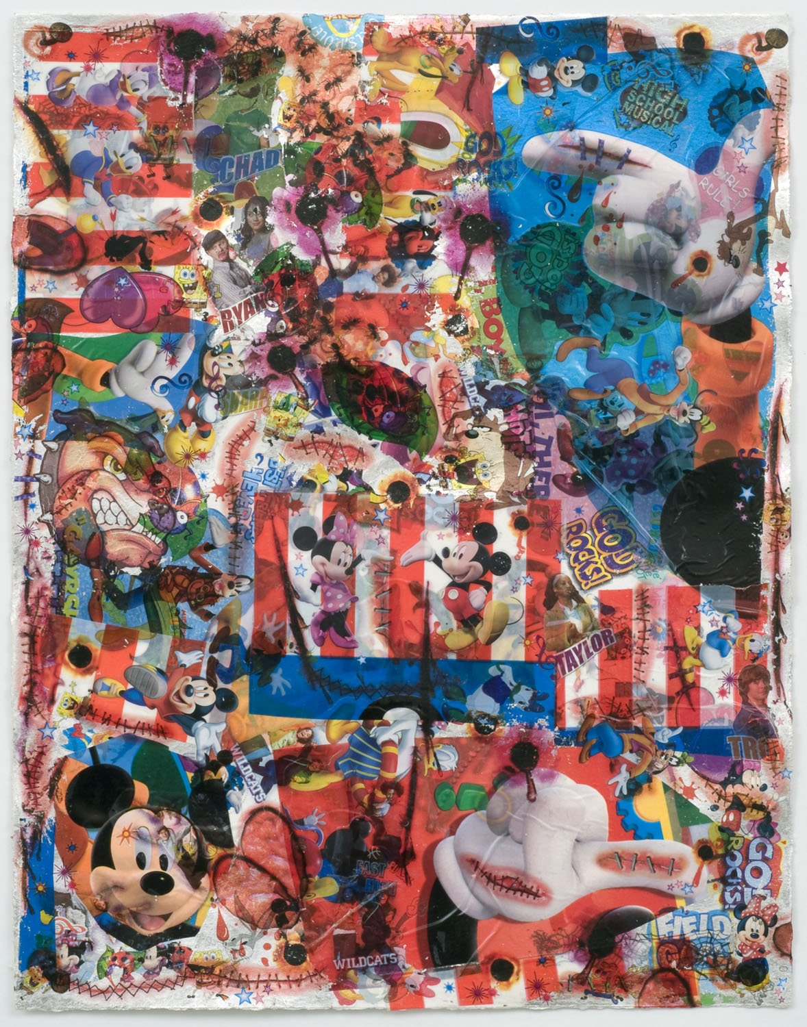 Safe Keeps, 2008, Temp. tattoos, decals, transfers, silver leaf on paper, 16 x 13"