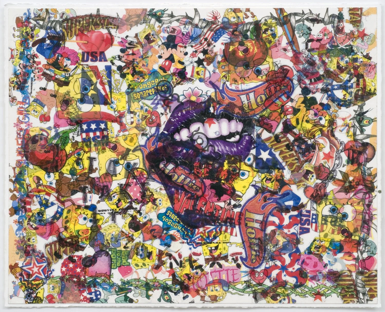 Real Lush, 2008, Temp. tattoos and tape on paper, 10 x 12"