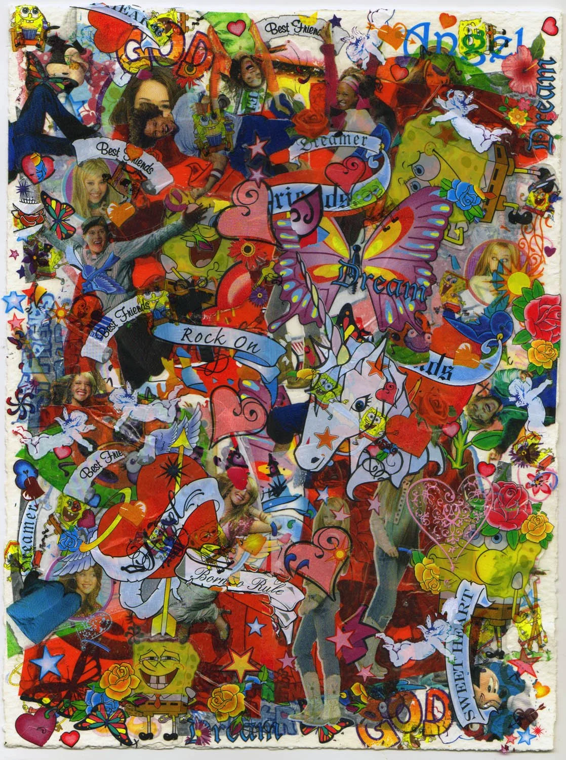 Premonition, 2008, Temp. tattoos, decals, transfer, and foil on paper, 8 x 6"