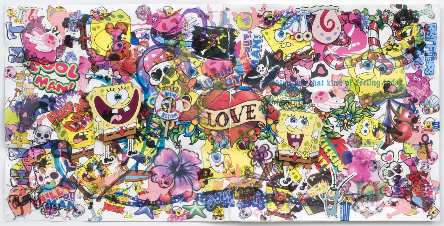 Ripples, 2008, Temp. tattoos on greeting card, 6 x 12"