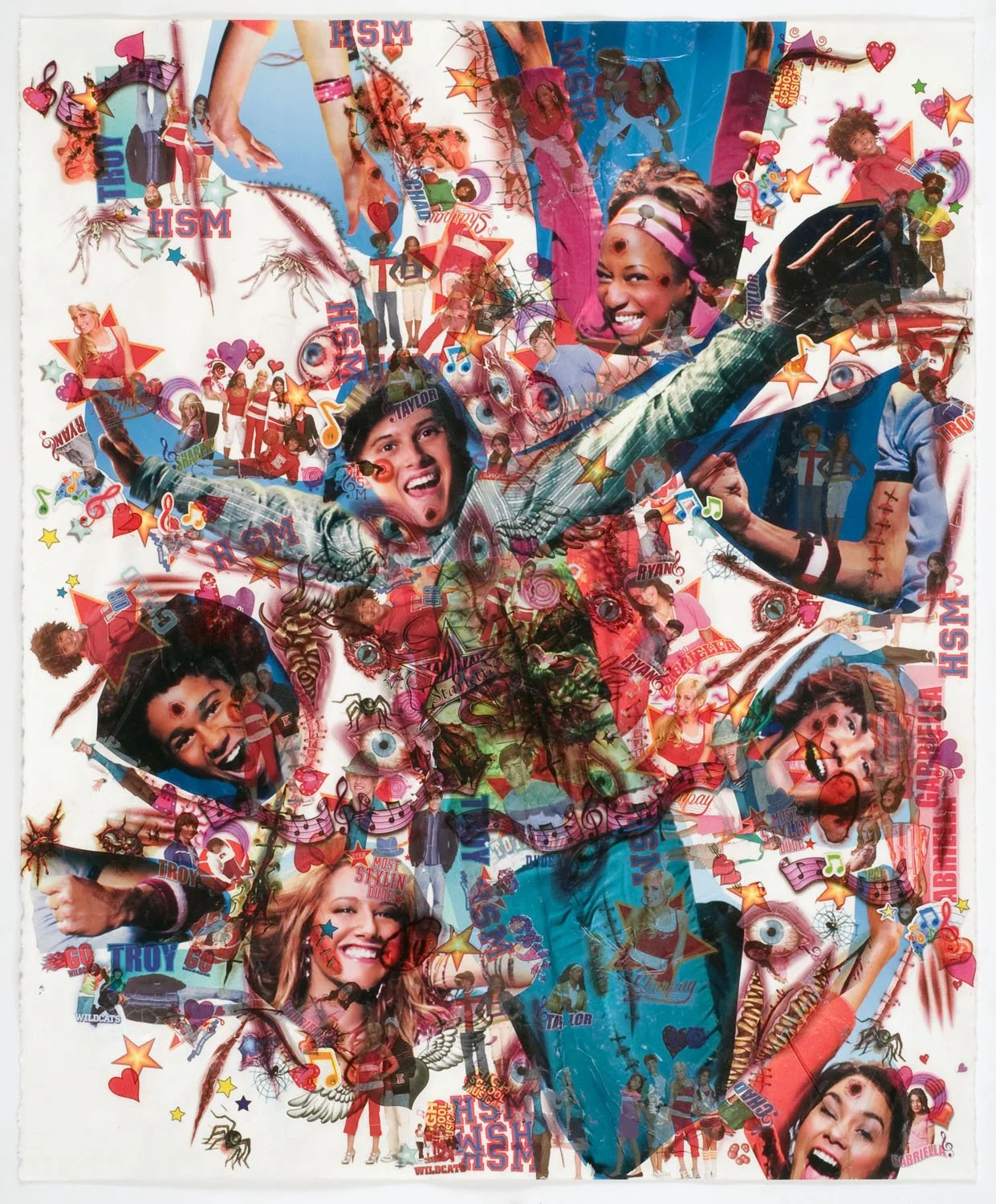 Call, 2008, Temp. tattoos w Mylar balloons on paper, 27 x 22"