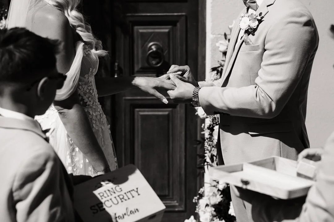 In safe hands - when you need someone to look after those wedding rings. Who ya gonna call? Such a great idea and gets the kids involved in the ceremony. These two went the whole hog with dark glasses. 

On a side note I see to be one of the unlucky 