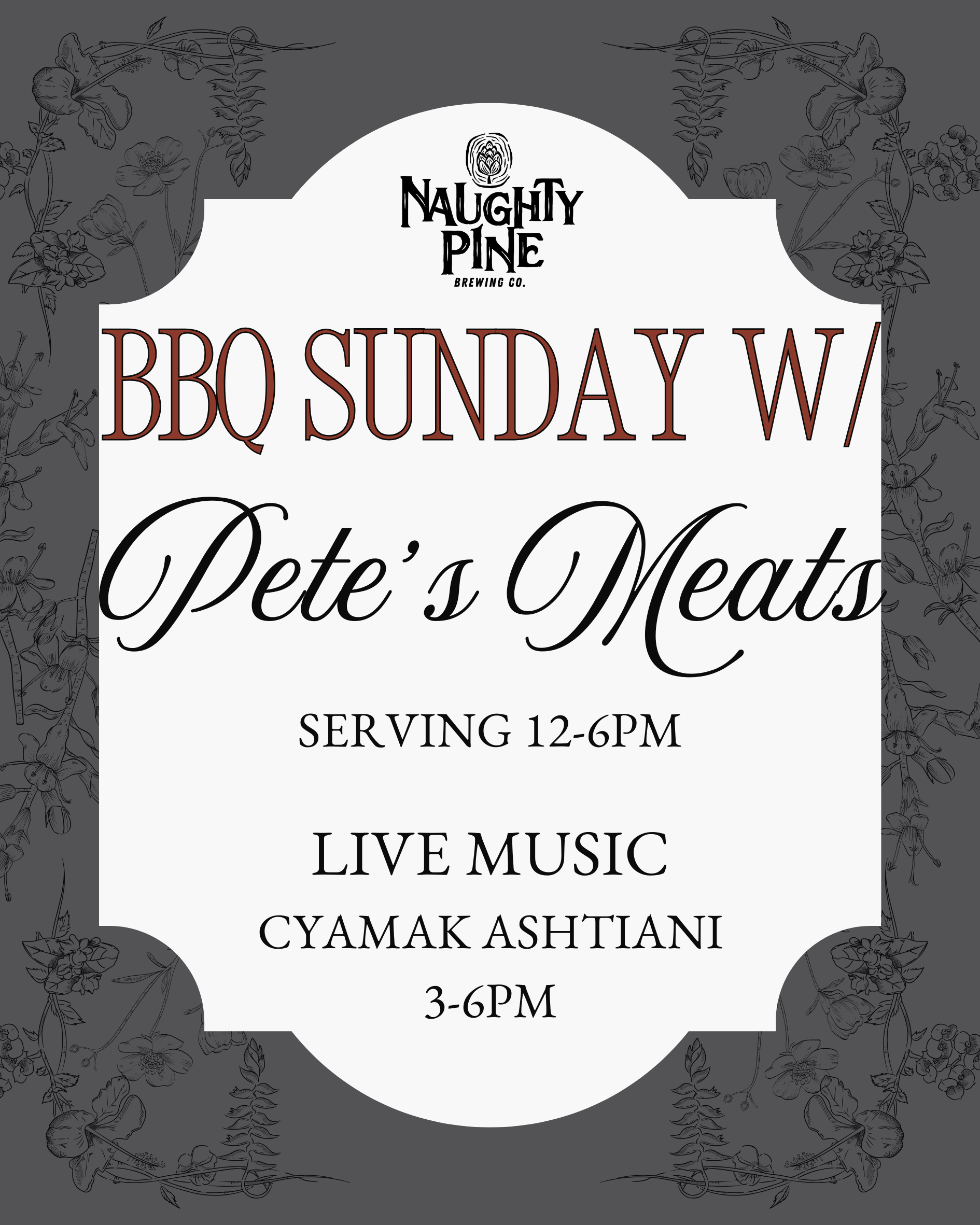 Cyamak Live 3-6pm and BBQ Sunday 12-6pm.