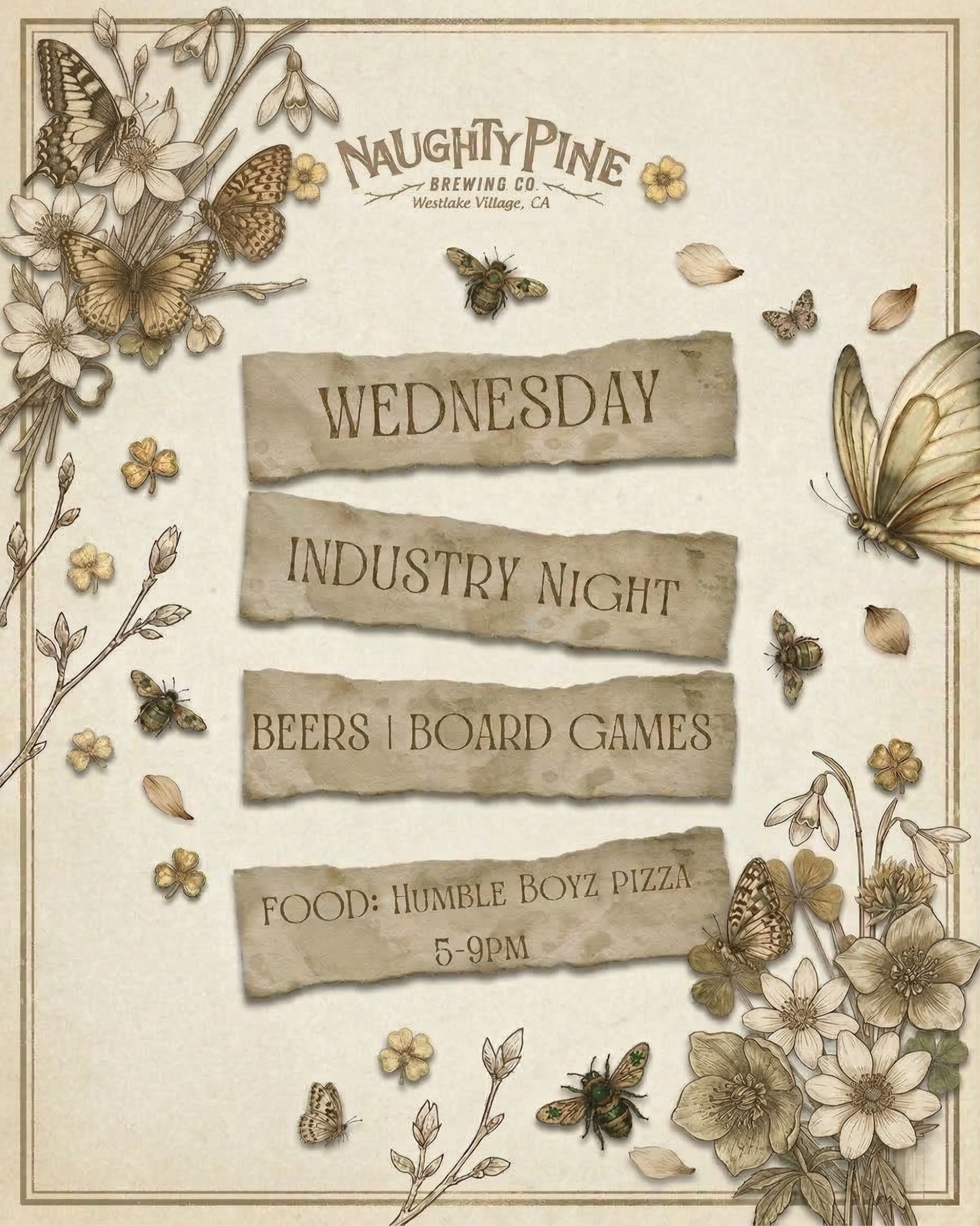 Industry Night 4-9pm and Pizza 5-9pm.