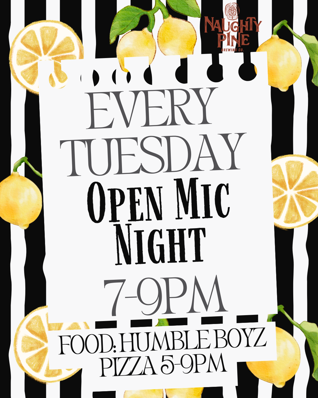 Open Mic 6-9pm. Pizza 5-9pm.