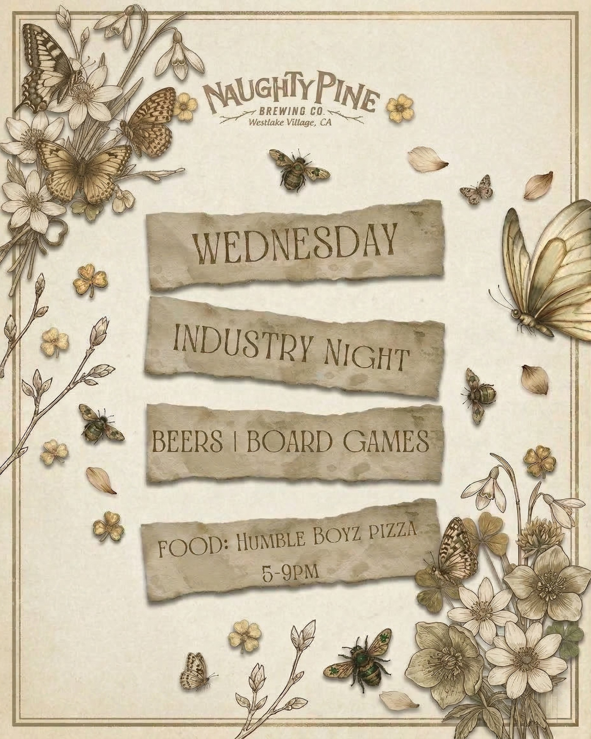 Industry Night 4-9pm and Pizza 5-9pm.