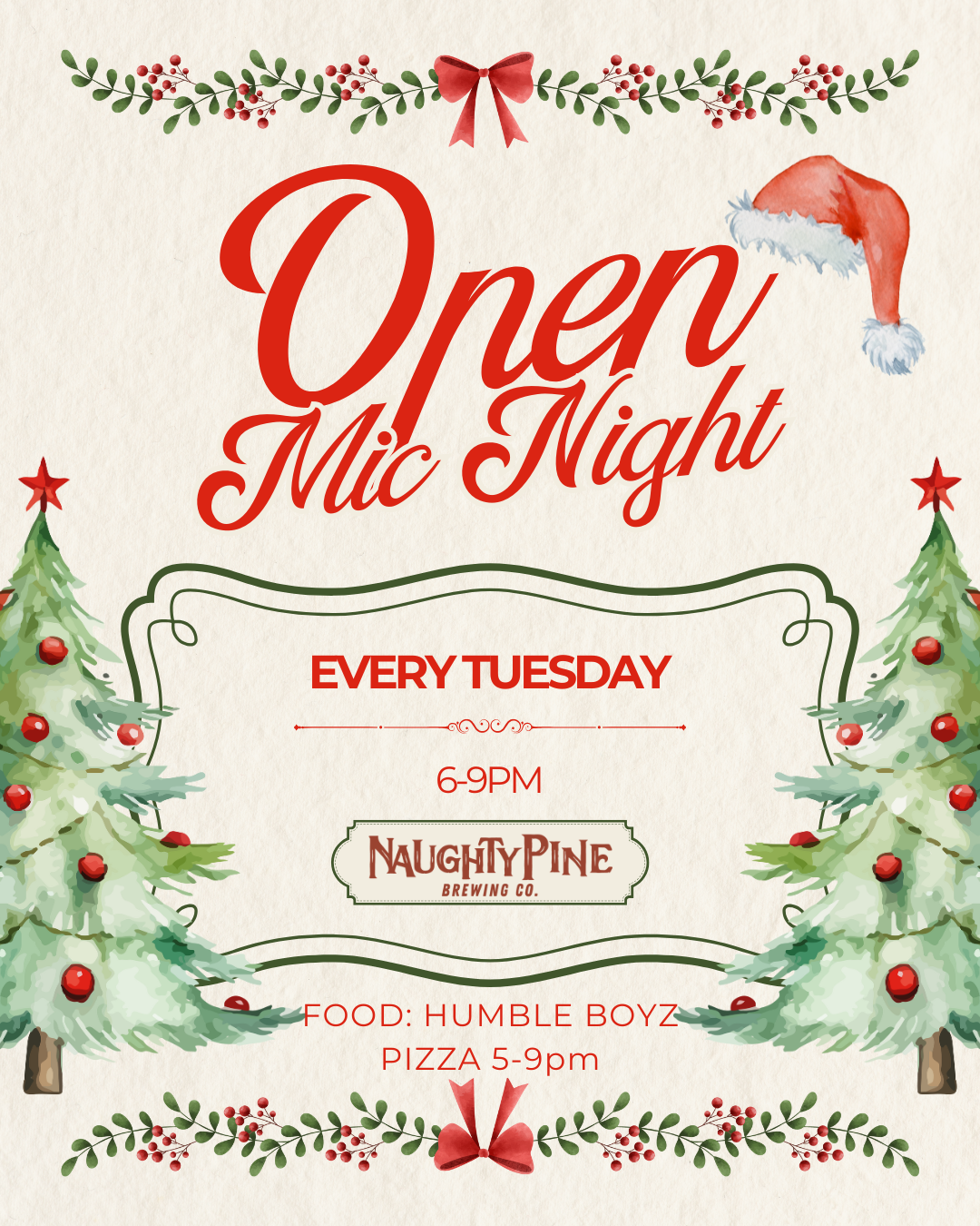 Open Mic 6-9pm. Humble Boyz Pizza 5-9pm.