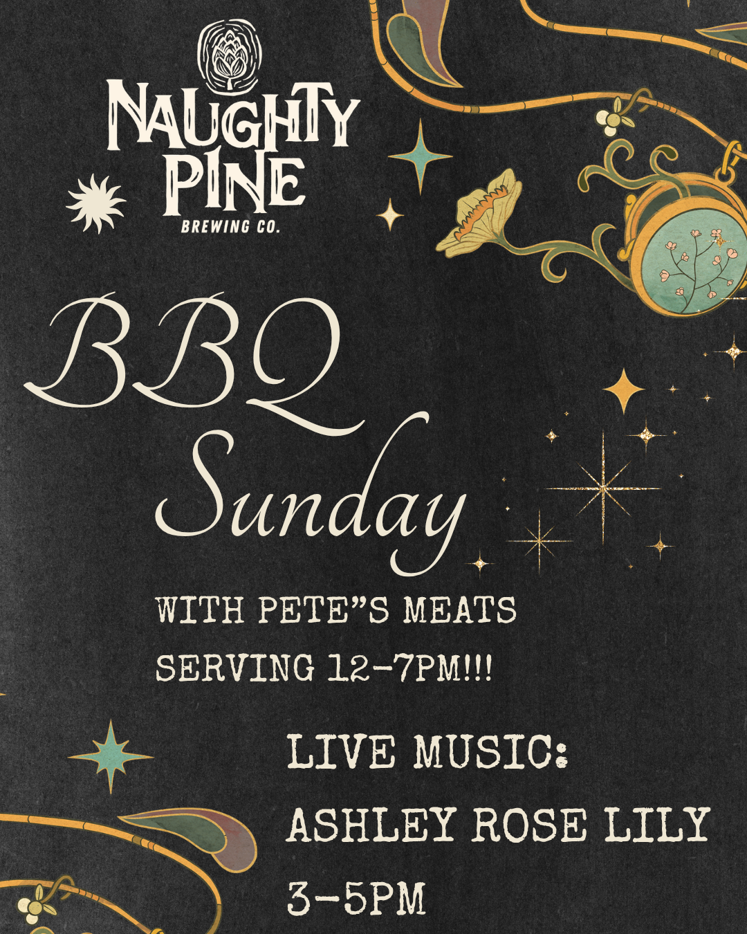 BBQ 12-7pm and Ashley Rose Lily 3-5pm.