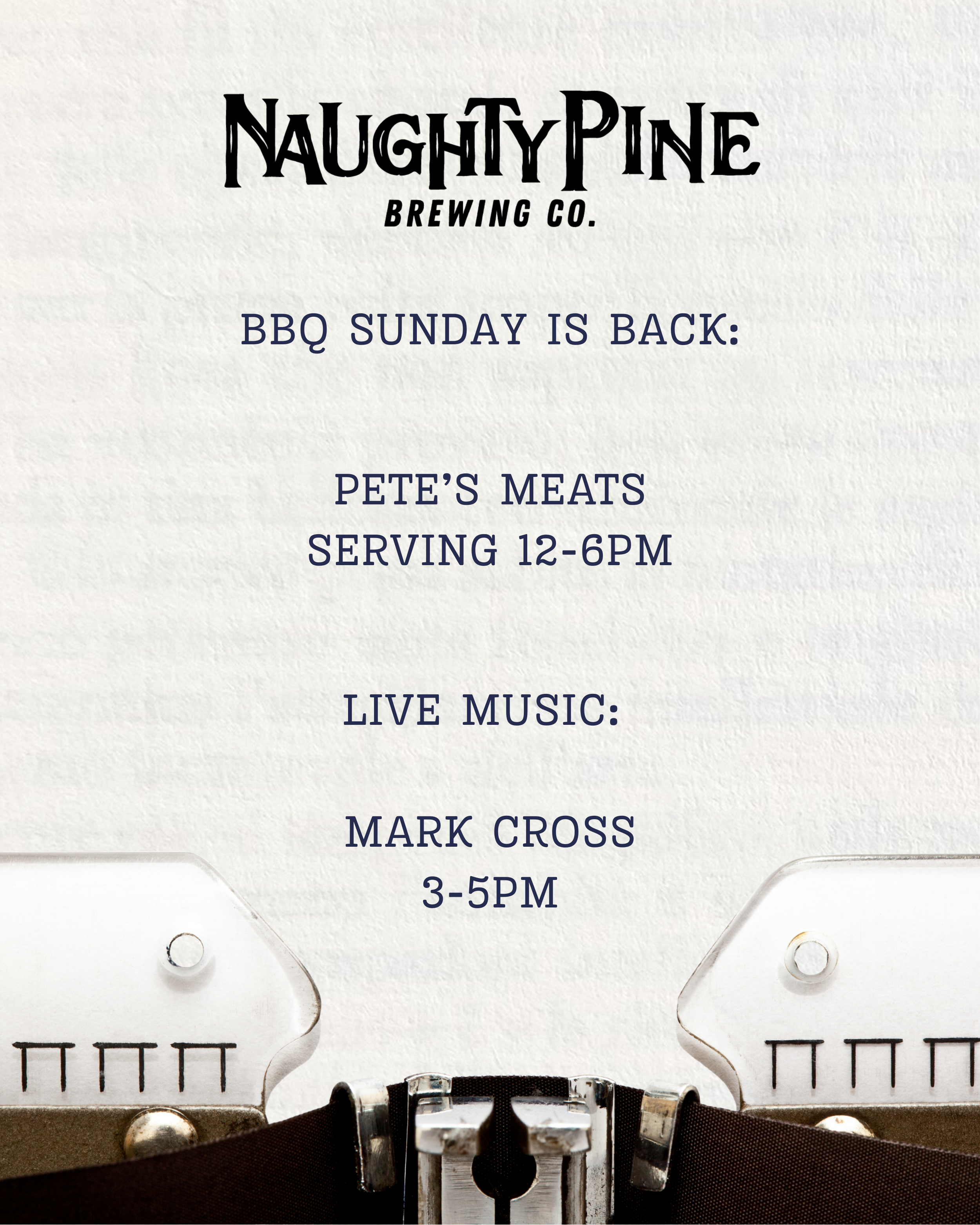 BBQ SUNDAY 12-6pm and Mark Cross Live 3-6pm.