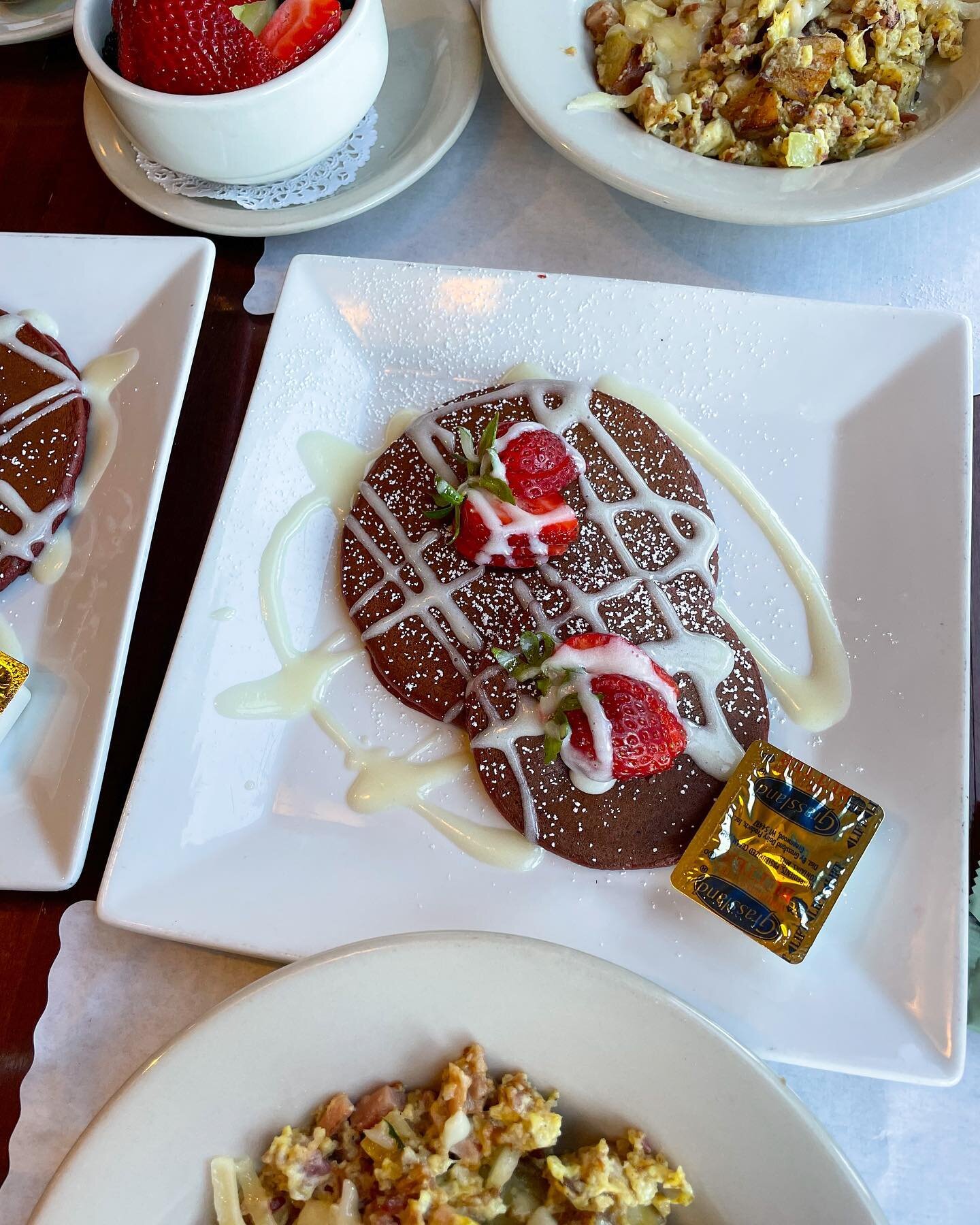 Happy Mother&rsquo;s Day weekend! We&rsquo;re serving Red Velvet Pancakes with cream cheese frosting to celebrate such a special day🥰