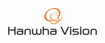 Logo of Hanwha Vision with black text and an orange swirling symbol above