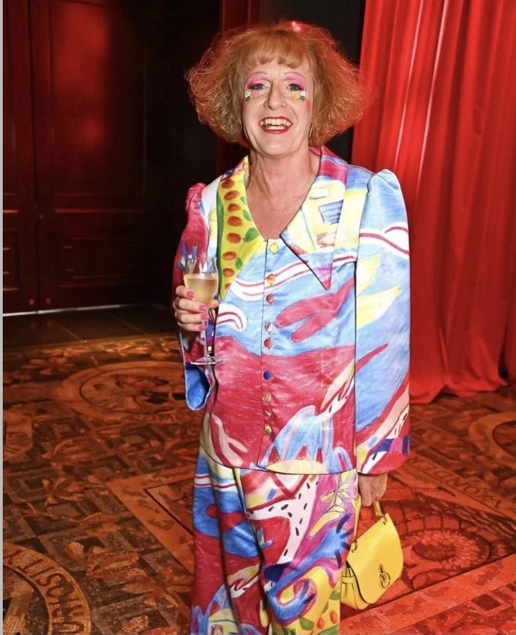 Grayson Perry attending the National Gallery’s Summer Party wearing my bespoke trouser suit.