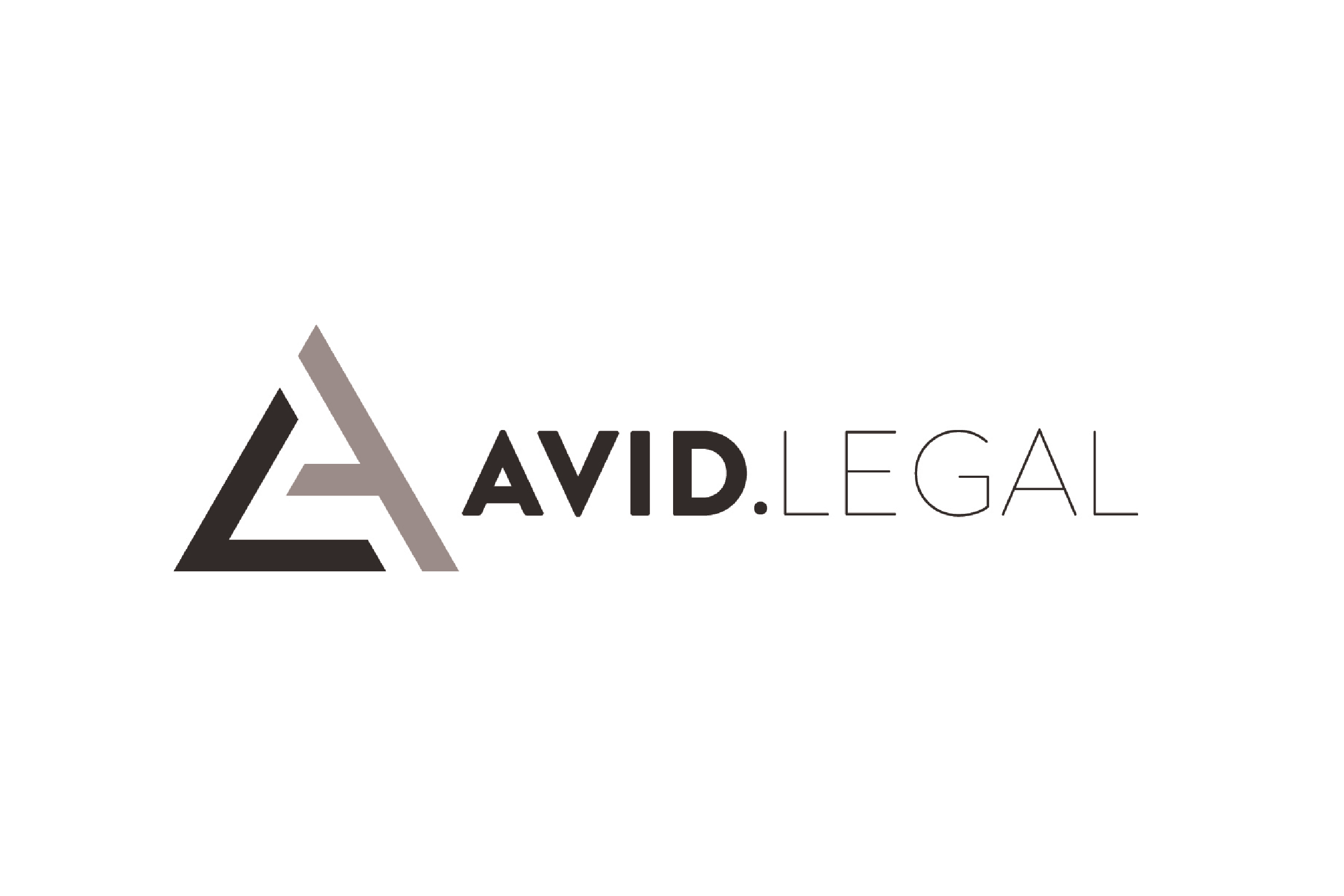 Logo for AVID Legal, featuring a stylized triangle design in black and gray next to the company's name in black and gray text.