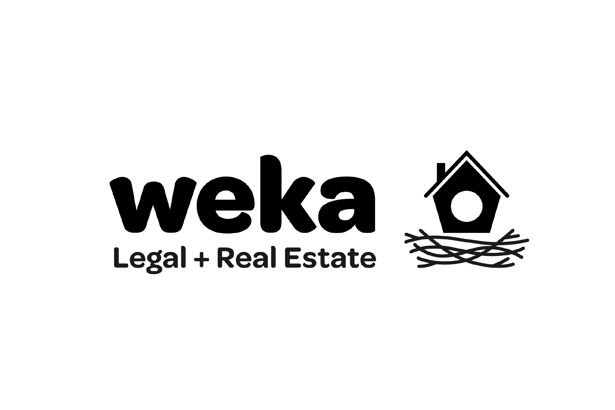 Logo with text 'weka Legal + Real Estate' and a stylized birdhouse with nest illustration.