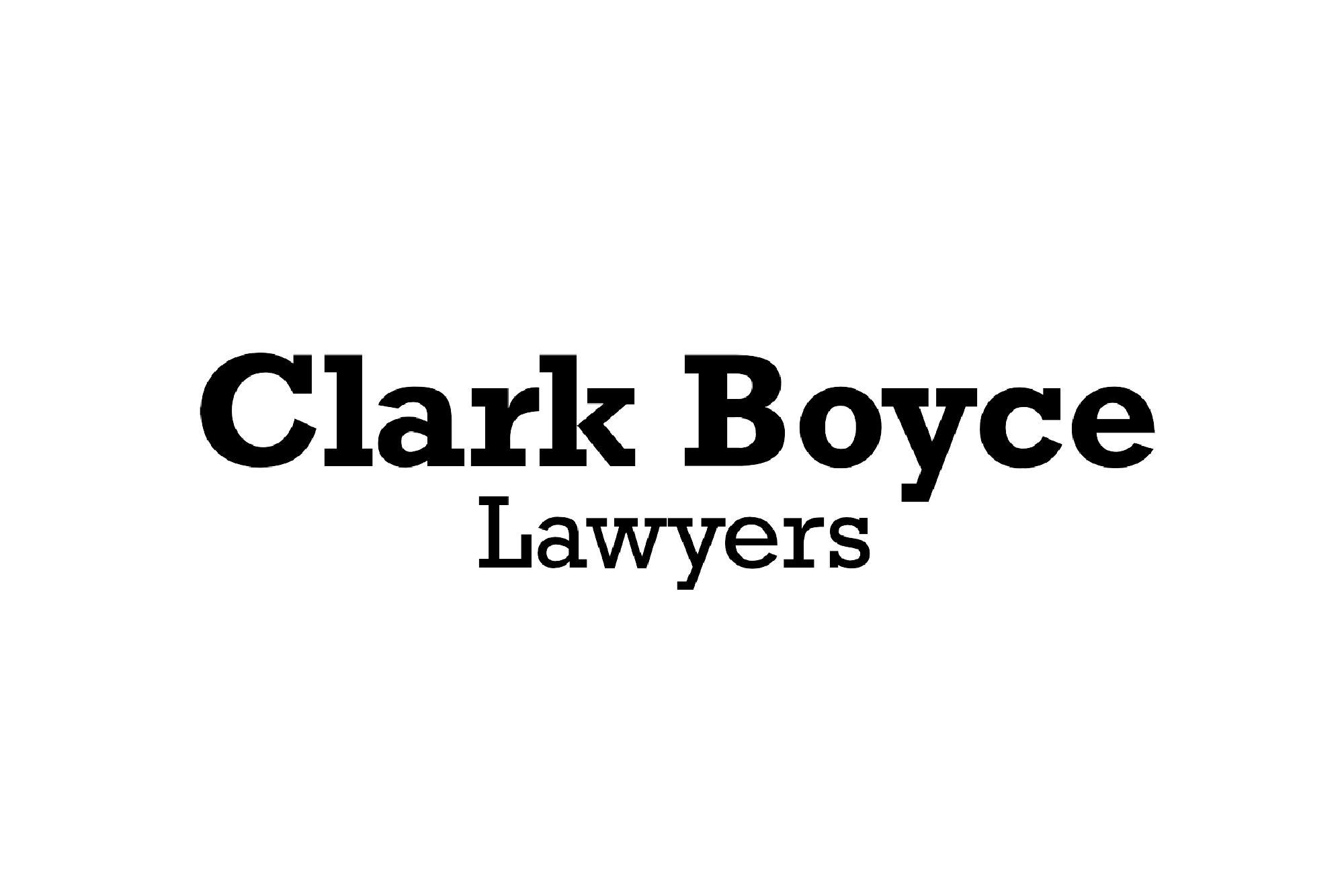 Logo for Clark Boyce Lawyers with black text on a white background