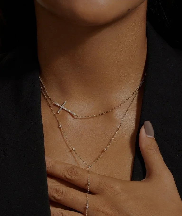 Horizontal CZ Cross Necklace