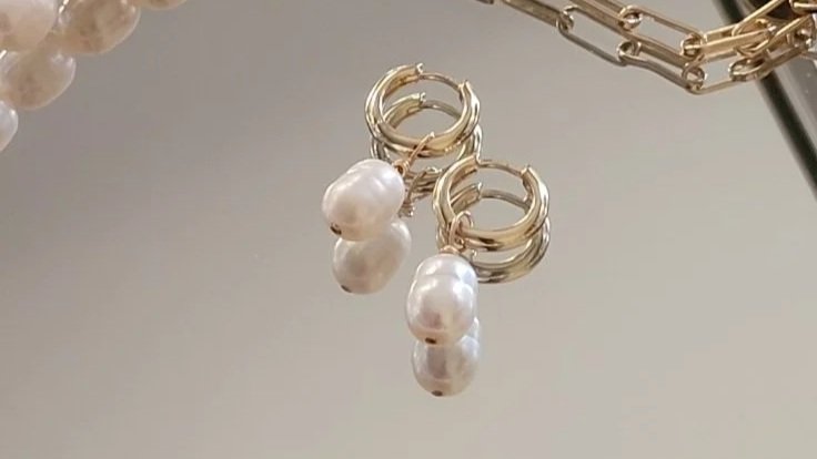 Oval Huggie Hoops with Pearl Drop