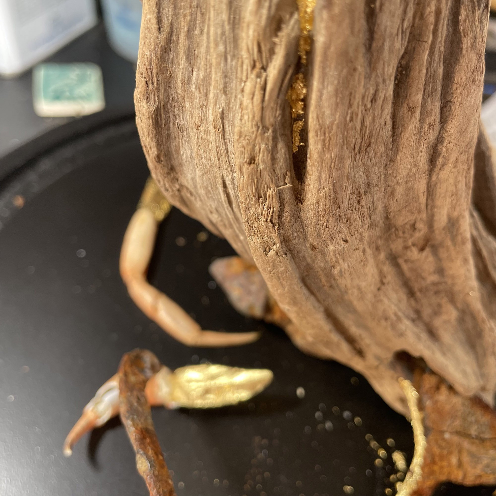 creaturquoise_desdoigts_boisflotté_crabe_pétales_or_détail_métal.jpg