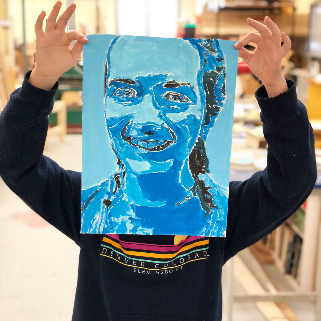 Our 7th grade Enrichment class put on a happy face for their portrait project! #designlab #makered #bsupride #portraiture
