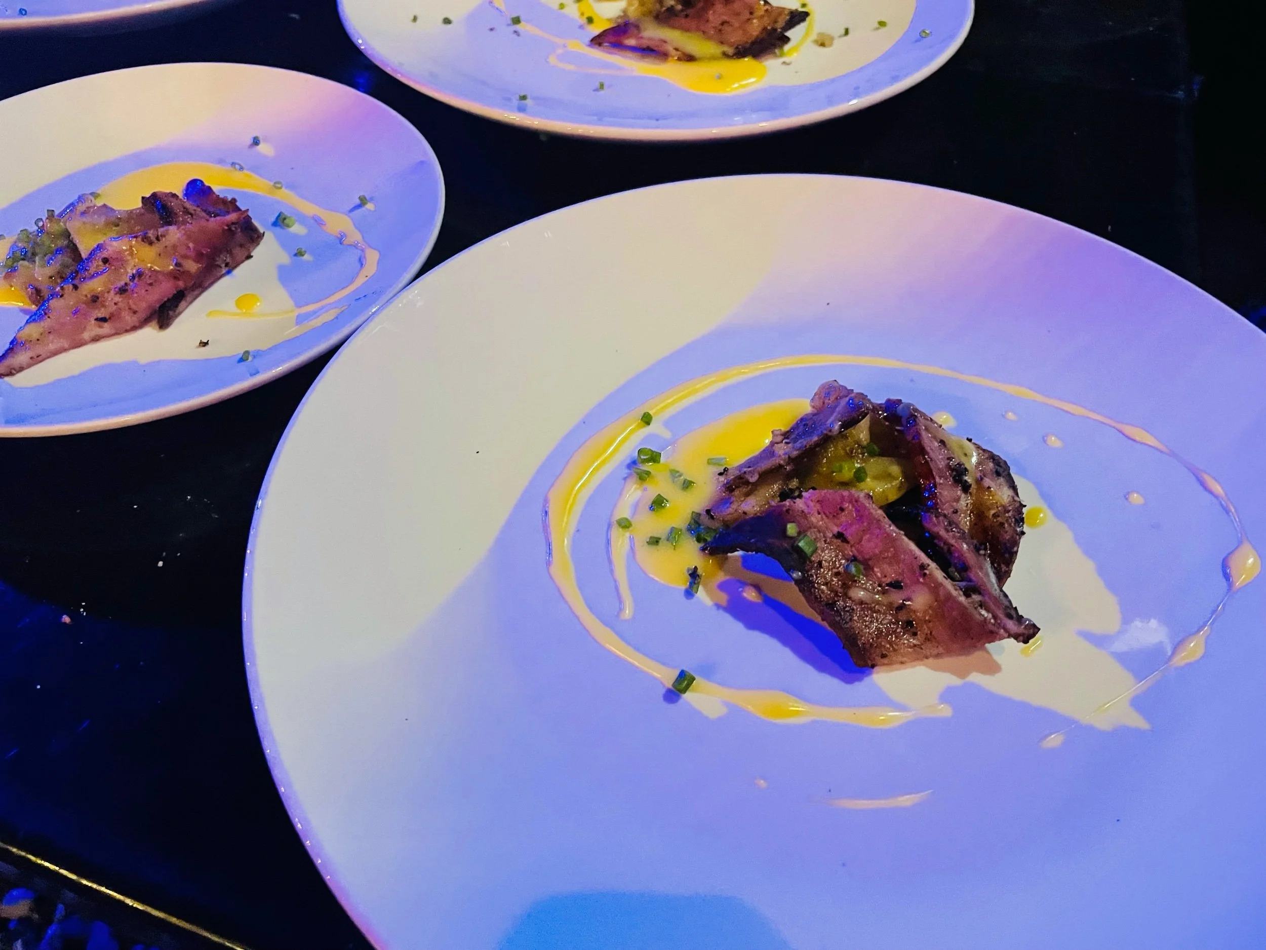 Salt cured duck yolk, benton’s bacon, potato pave,blood orange hollandaise