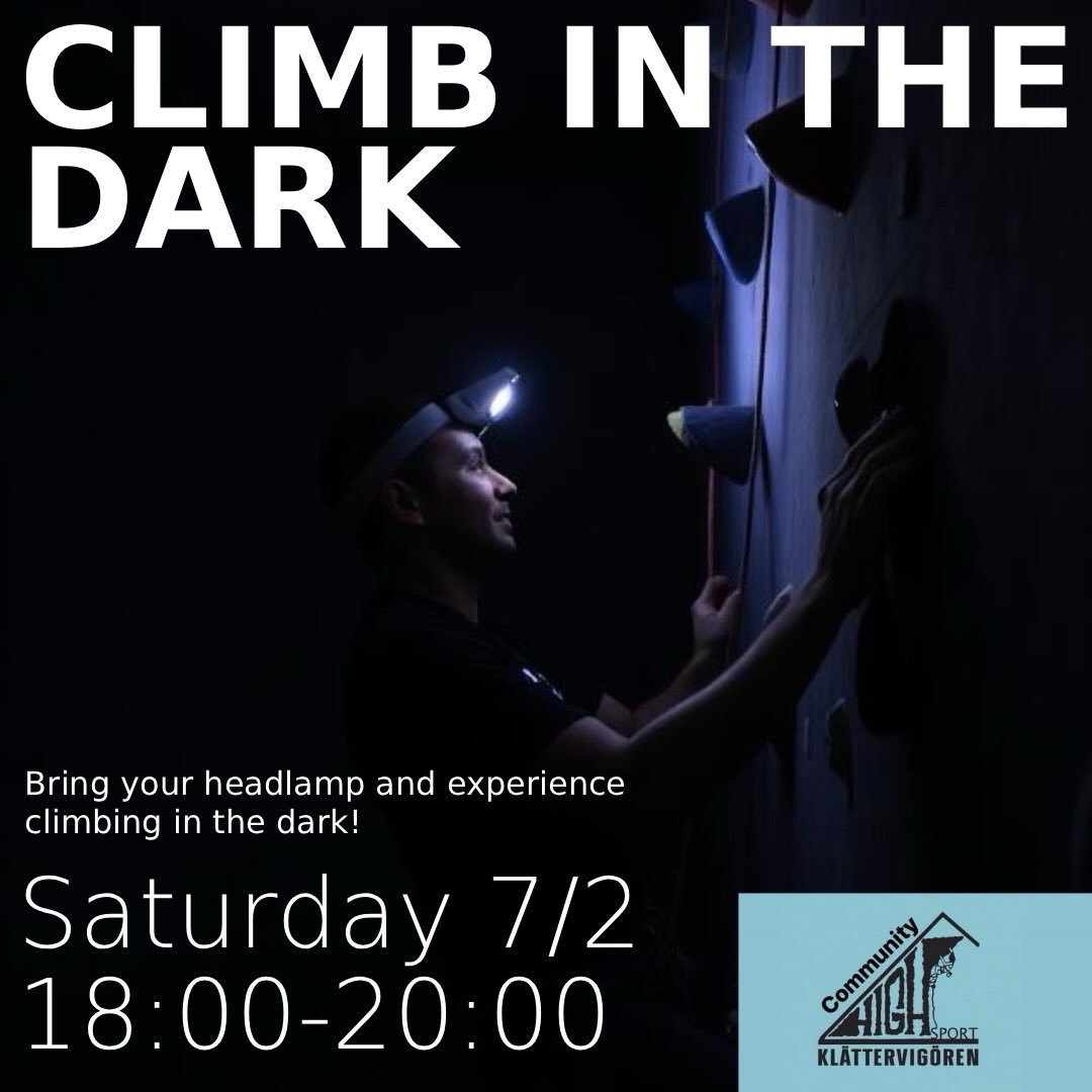 P&aring; l&ouml;rdag &auml;r det dags f&ouml;r m&ouml;rkerkl&auml;ttring! 
Kl 18 sl&auml;cker vi ner hallen.
&Ouml;ppet f&ouml;r alla, ingen extra avgift 🔦