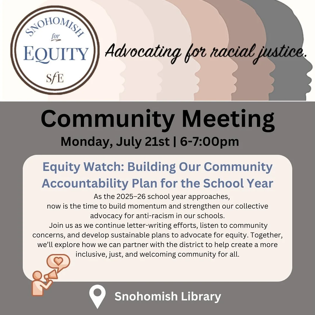 ‼️ Tonight!! 
Meet us at the Snohomish Library today at 6pm! 

Let&rsquo;s get together to build our community accountability plan for the school year ahead!

We hope to see you tonight!