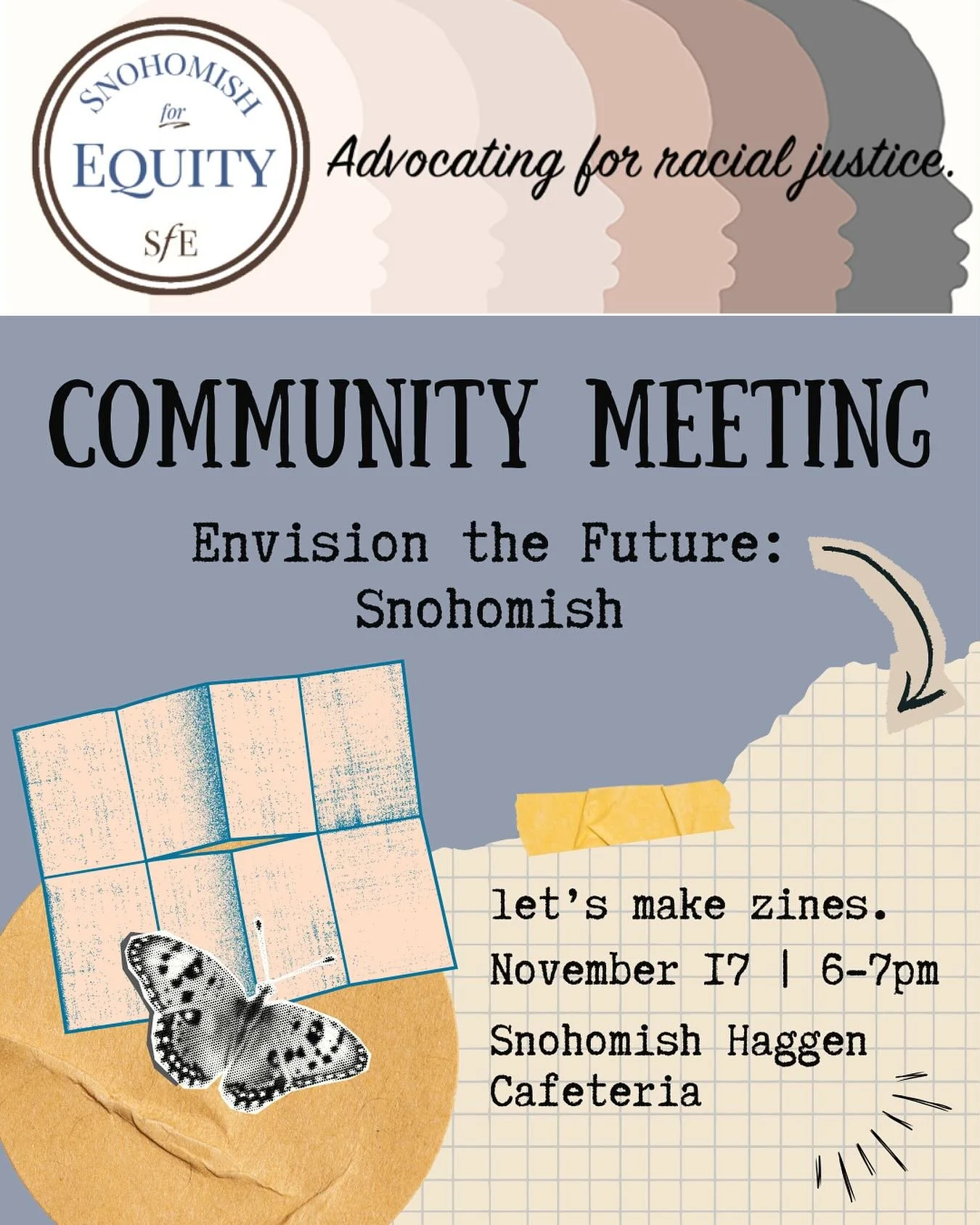 For our next community meeting, we&rsquo;re trying out something new and different. Will you be joining us? 

Meet us on November 17 from 6-7pm at the Snohomish Haggen Cafeteria for a creative &amp; casual gathering to envision the future of Snohomis