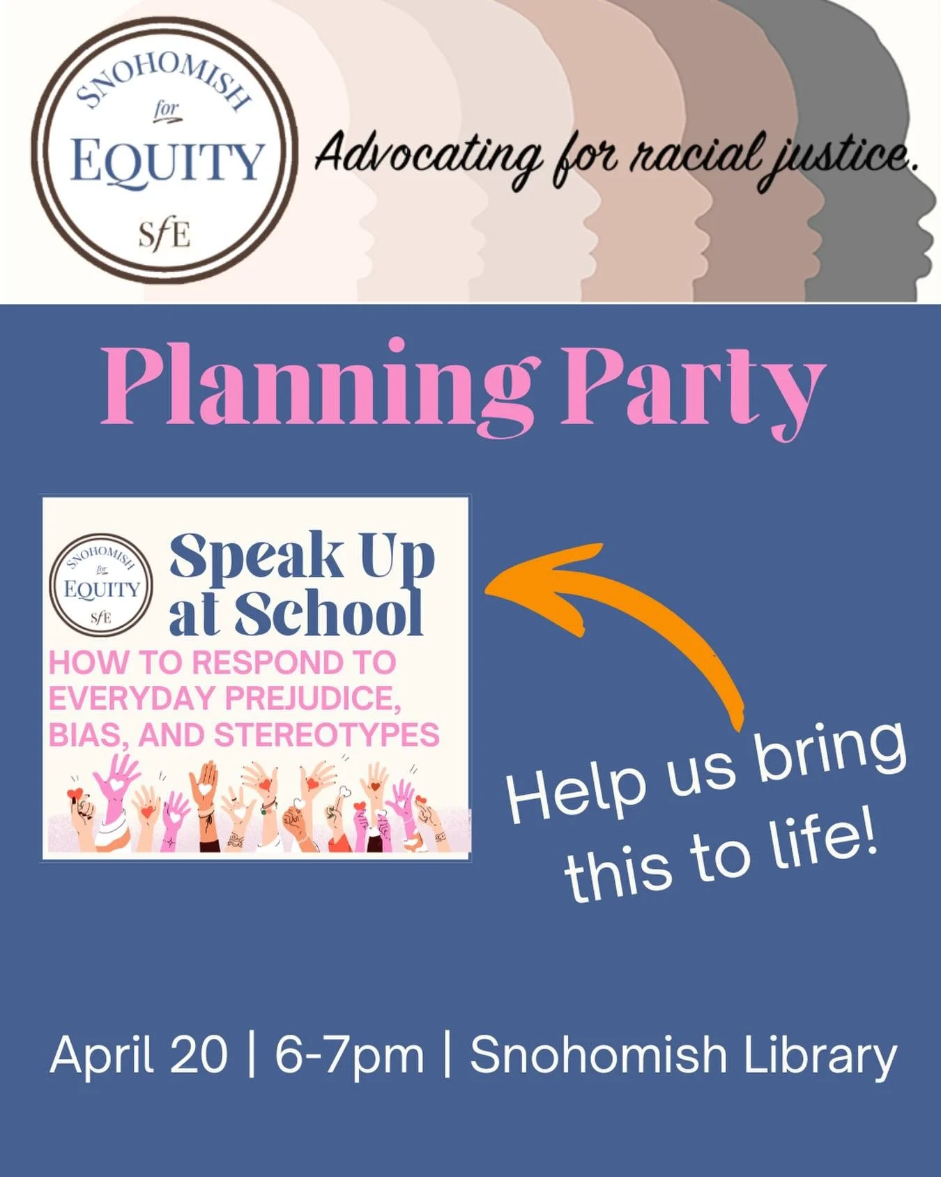 You heard about the workshop (Speak Up at Schools) on May 4th. Want to help bring it to life and make it a success? We will be at the library on April 20 (6-7pm) to put the final touches on the event. Will you be there, too?