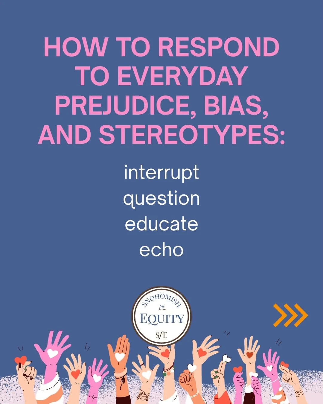 How do you respond to everyday prejudice, bias, and stereotypes? 

At our workshop, you&rsquo;ll learn four strategies: 
1. Interrupt
2. Question 
3. Educate
4. Echo 

Join us on May 4th, 6-7:30pm at the Carnegie in Snohomish (the old library). 

#Sp