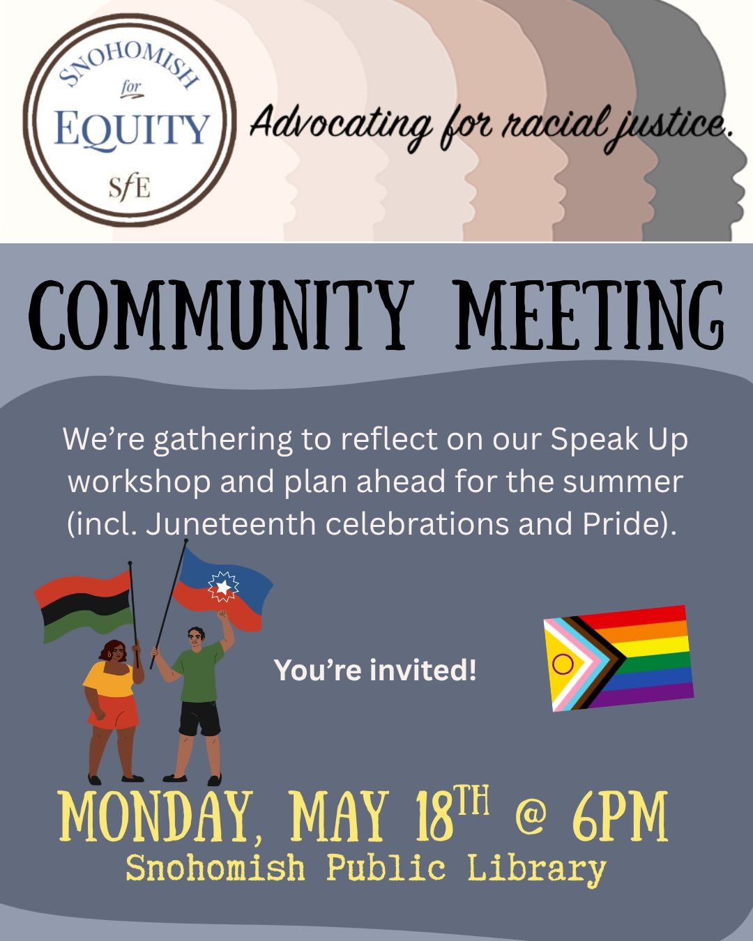 Join us next Monday at the Snohomish Library! 

We will fold more zines to distribute in our community, reflect on our workshop (should we do it again??), and talk about upcoming events and celebrations like Juneteenth, Pride, and more. 

You&rsquo;r