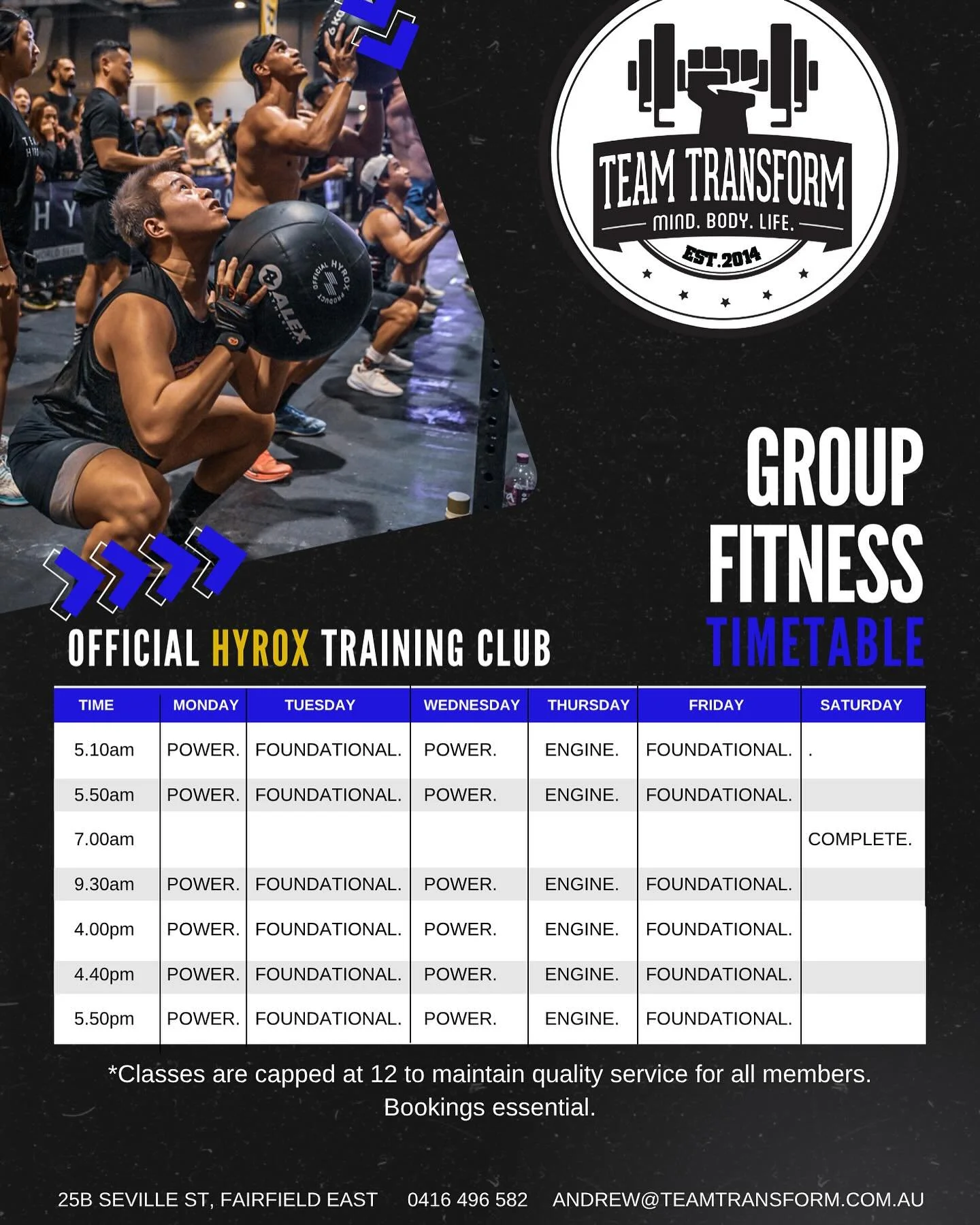 🔵⚪️⚫️ Wondering what classes we have available?👀👀👀

Check out Team Transform&rsquo;s group fitness class timetable! 💁&zwj;♂️

Interested in joining but these times don&rsquo;t work for you? Get in touch with your preferred time! 🤙📲
1-on-1 and 