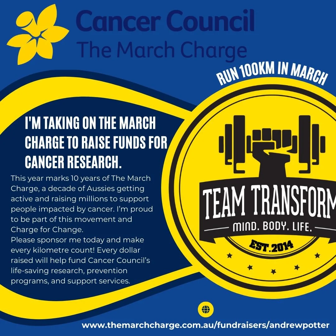 🔵⚪️⚫️ Team Transform is taking on the March Charge! 🏃🏼&zwj;♂️🏃🏼&zwj;♂️🏃🏼&zwj;♂️

The March Charge is a fun fitness challenge that has an enormous impact on people affected by cancer. This year they&rsquo;re celebrating 10 years of Charging for
