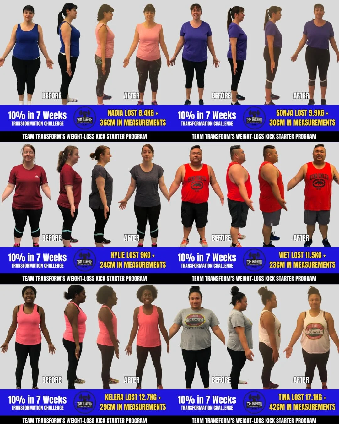 🔵⚪️⚫️ Kickstart your 2026 with amazing results like these! 🙌🙌🙌

Team Transform&rsquo;s 7 Week Weight-loss Starter Program is launching Feb 22! 💪

Only 10 spots available per challenge; so book your spot ASAP! 🫵⏳

Successful challengers can earn