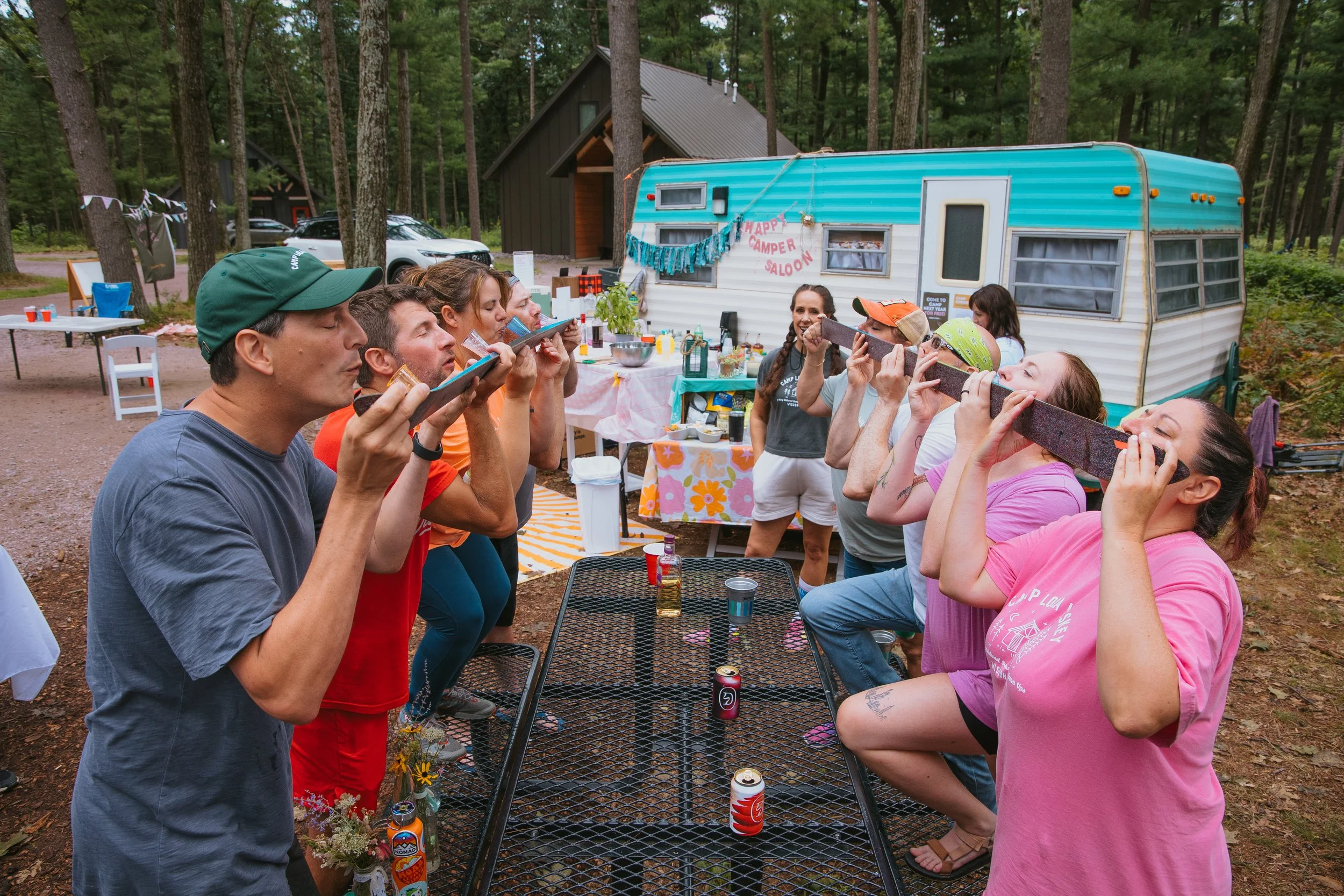 Campers enjoying a shot ski in Hayward Wisconsin