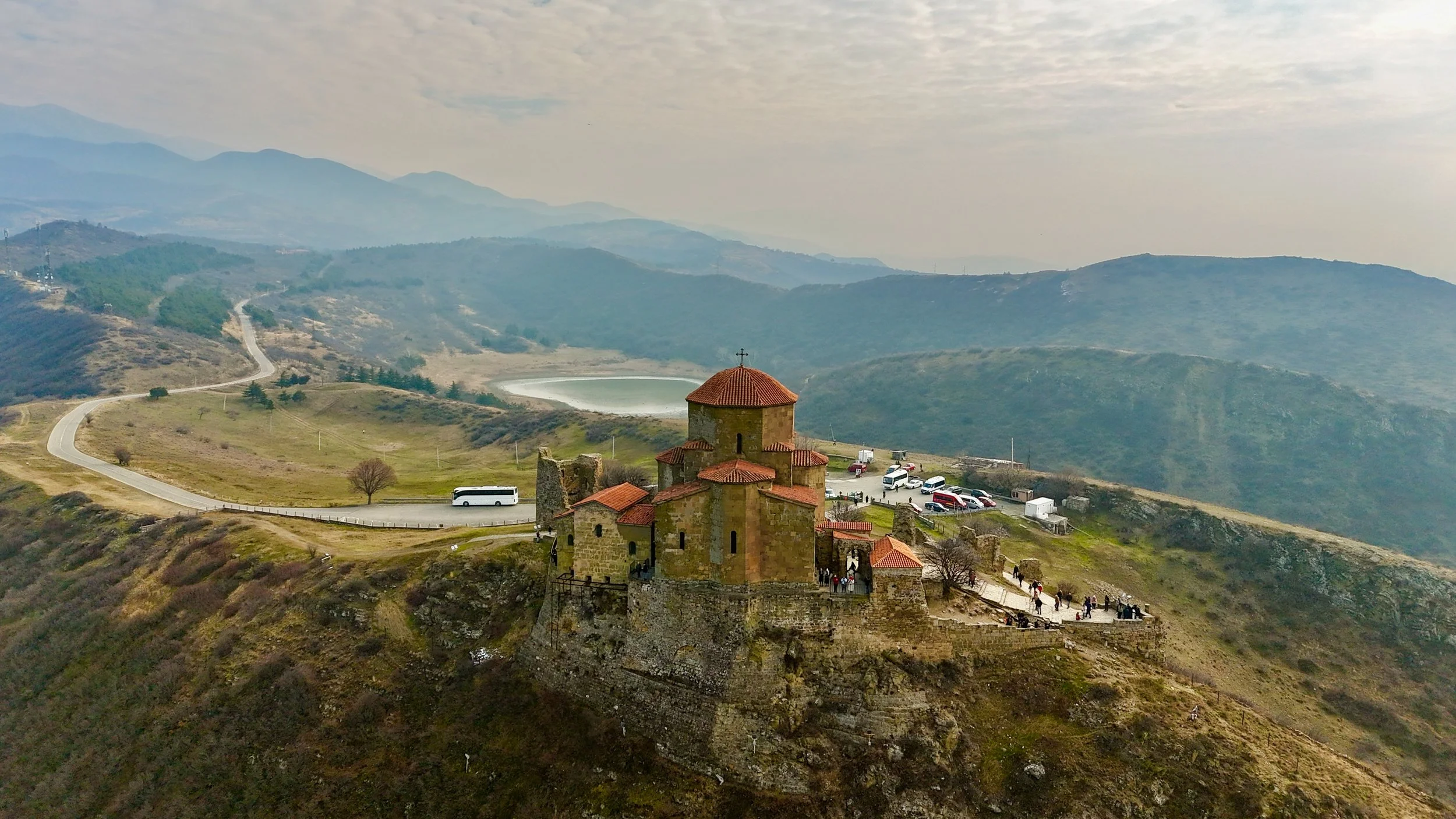 Drone footage over a church in Georgia.