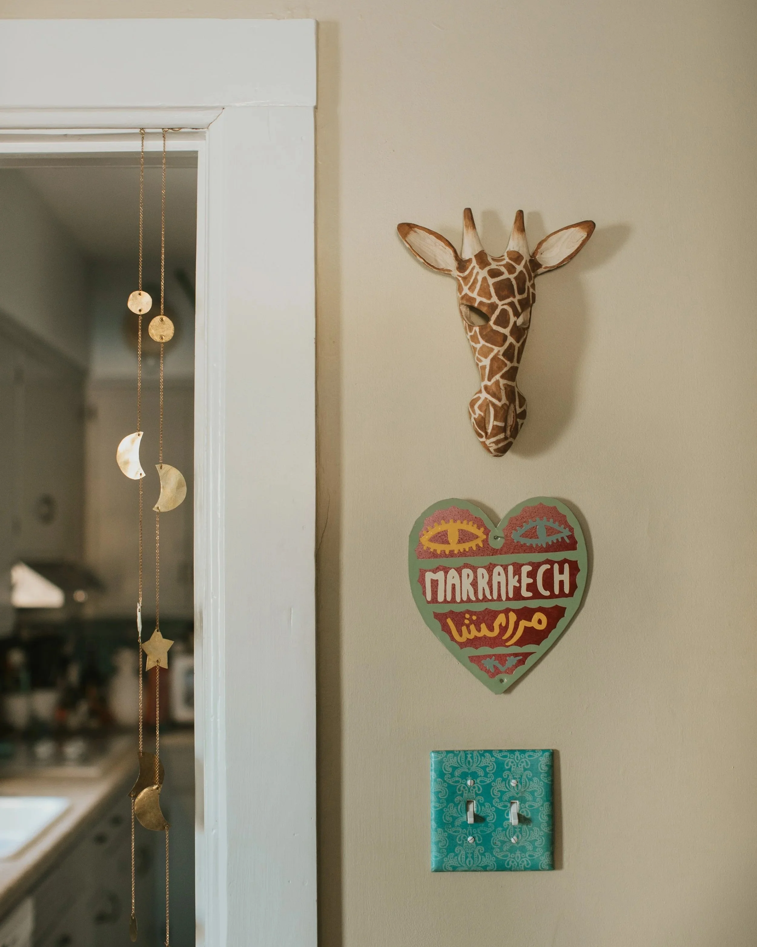 Heart-shaped Marrakech sign displayed as home travel décor.